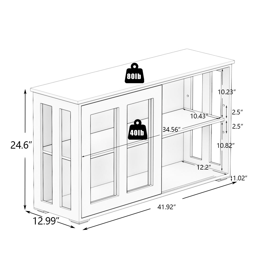 Paproos Kitchen Storage Cabinet, Wood Sideboard Buffet Cabinet with Sliding Glass Door & Adjustable Shelf, Modern Kitchen Storage Cupboard for Living Room, Hallway, White