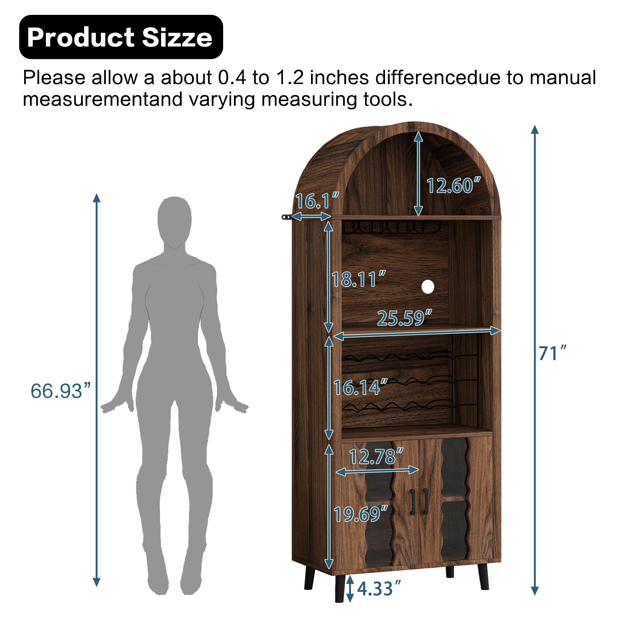 71" Tall Wine Bar Cabinet, Paproos Farmhouse Liquor Cabinet with Doors, Wine Racks, Glass Holder, Coffee Bar Cabinet with Storage Cabinet, for Living Room, Kitchen, Home Bar, Brown Oak