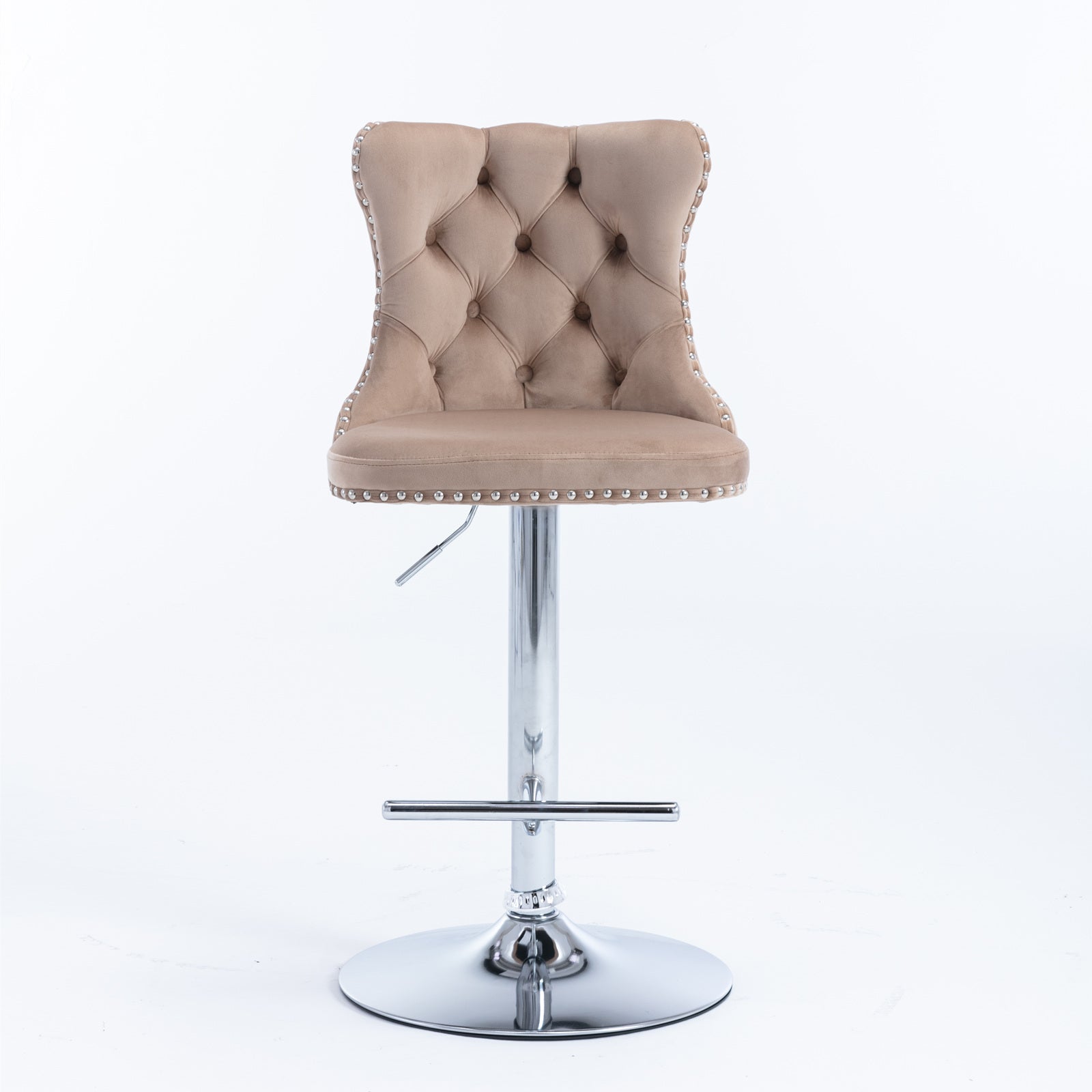 Swivel Bar Stools Set of 2, PAPROOS Adjustable Height Counter Height Bar Stools with Back, Velvet Dining Chair with Button Tufted & Nail Trim, Kitchen Chair for Kitchen Island Pub