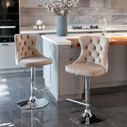 Swivel Bar Stools Set of 2, PAPROOS Adjustable Height Counter Height Bar Stools with Back, Velvet Dining Chair with Button Tufted & Nail Trim, Kitchen Chair for Kitchen Island Pub