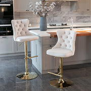Swivel Bar Stools Set of 2, Paproos Adjustable Height Counter Height Bar Stools with Back, Velvet Dining Chair with Button Tufted & Nail Trim, Kitchen Chair for Kitchen Island Pub
