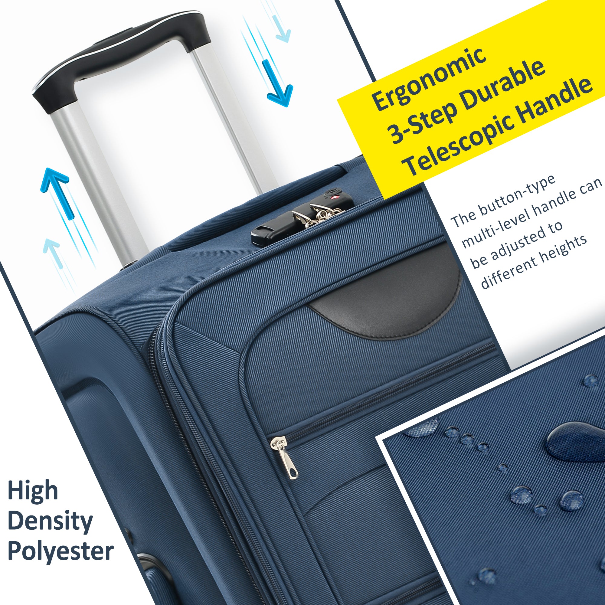 PAPROOS 3-Piece Luggage Set (20"/24"/28"), Softside Lightweight Suitcase with TSA-Lock and Spinner Wheels, Expandable Travel Luggage with Front Pocket for School, Travel