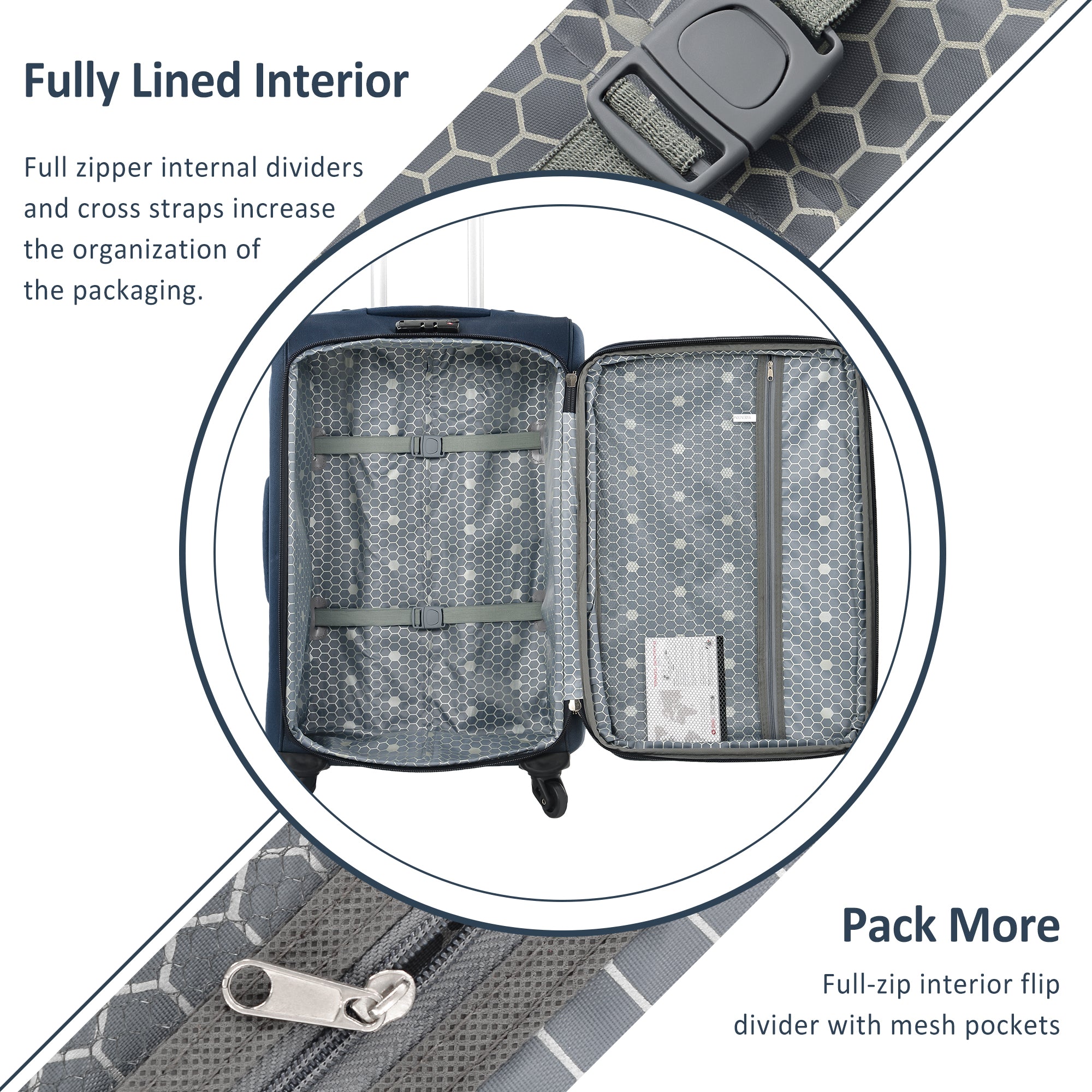 PAPROOS 3-Piece Luggage Set (20"/24"/28"), Softside Lightweight Suitcase with TSA-Lock and Spinner Wheels, Expandable Travel Luggage with Front Pocket for School, Travel