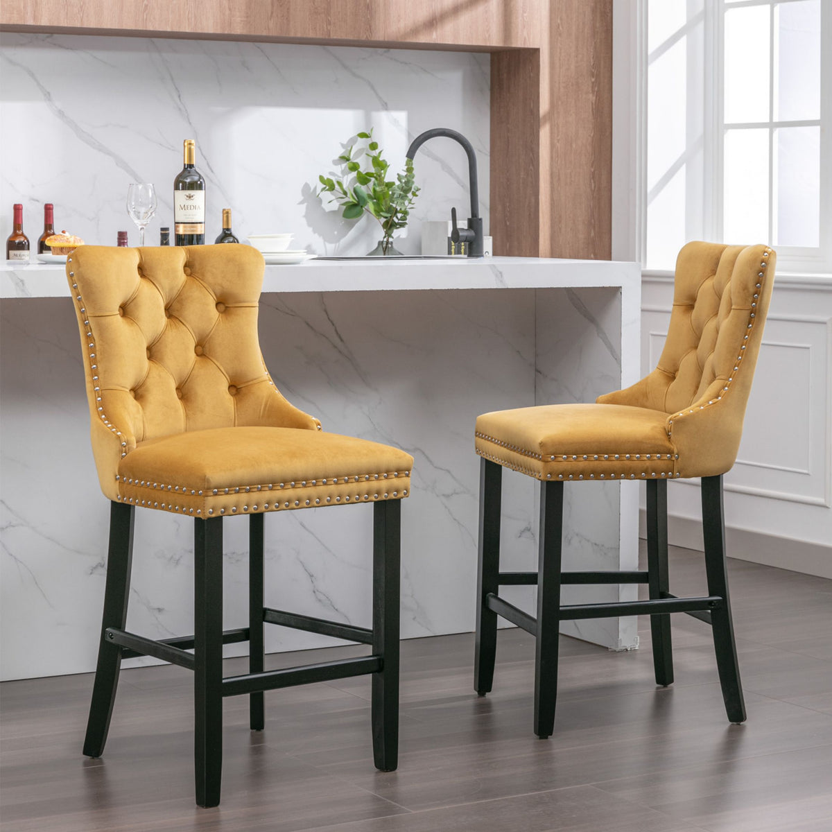 PAPROOS Upholstered Bar Stools Set of 2