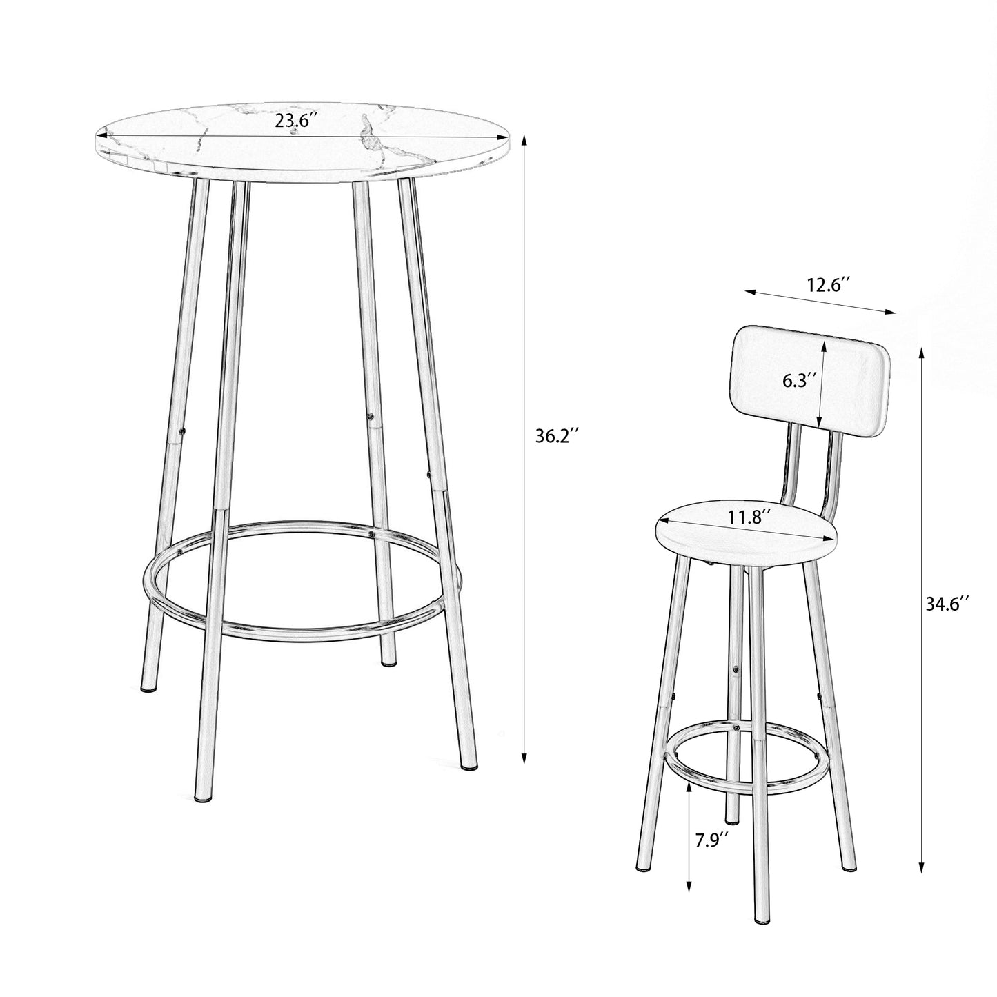 Piece Counter Height Dining Set, Paproos 23" Round Bar Table and 2 Bar Stools, Pub Table with Storage Rack, Bar Stools with Backrest, Industrial Bar Table Set for Kitchen Breakfast Nook