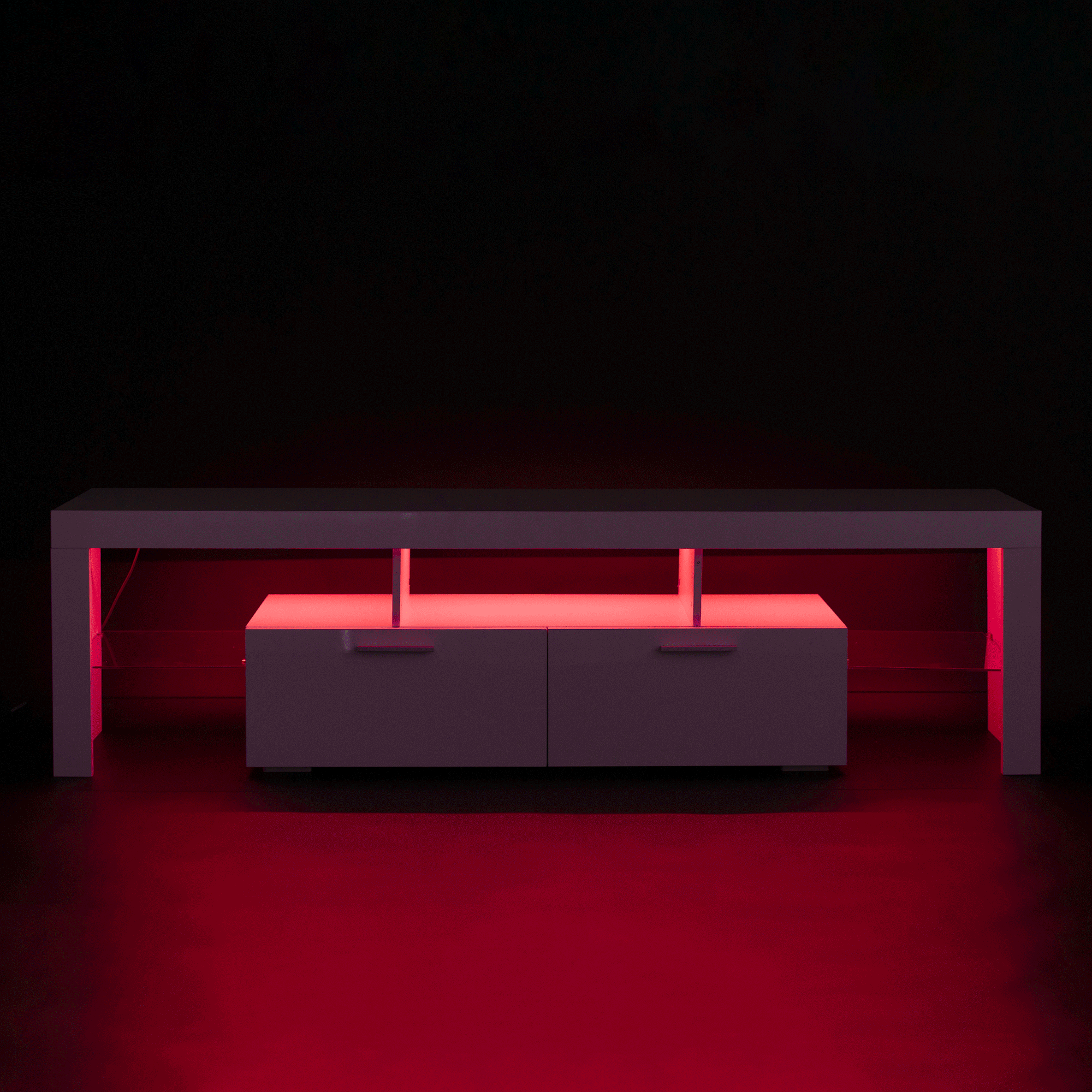 PAPROOS TV Stand with LED Lights, High Gloss TV Cabinet with Storage Drawer and Media Shelves, Modern Entertainment Center TV Console Table for 32-70 Inch TVs