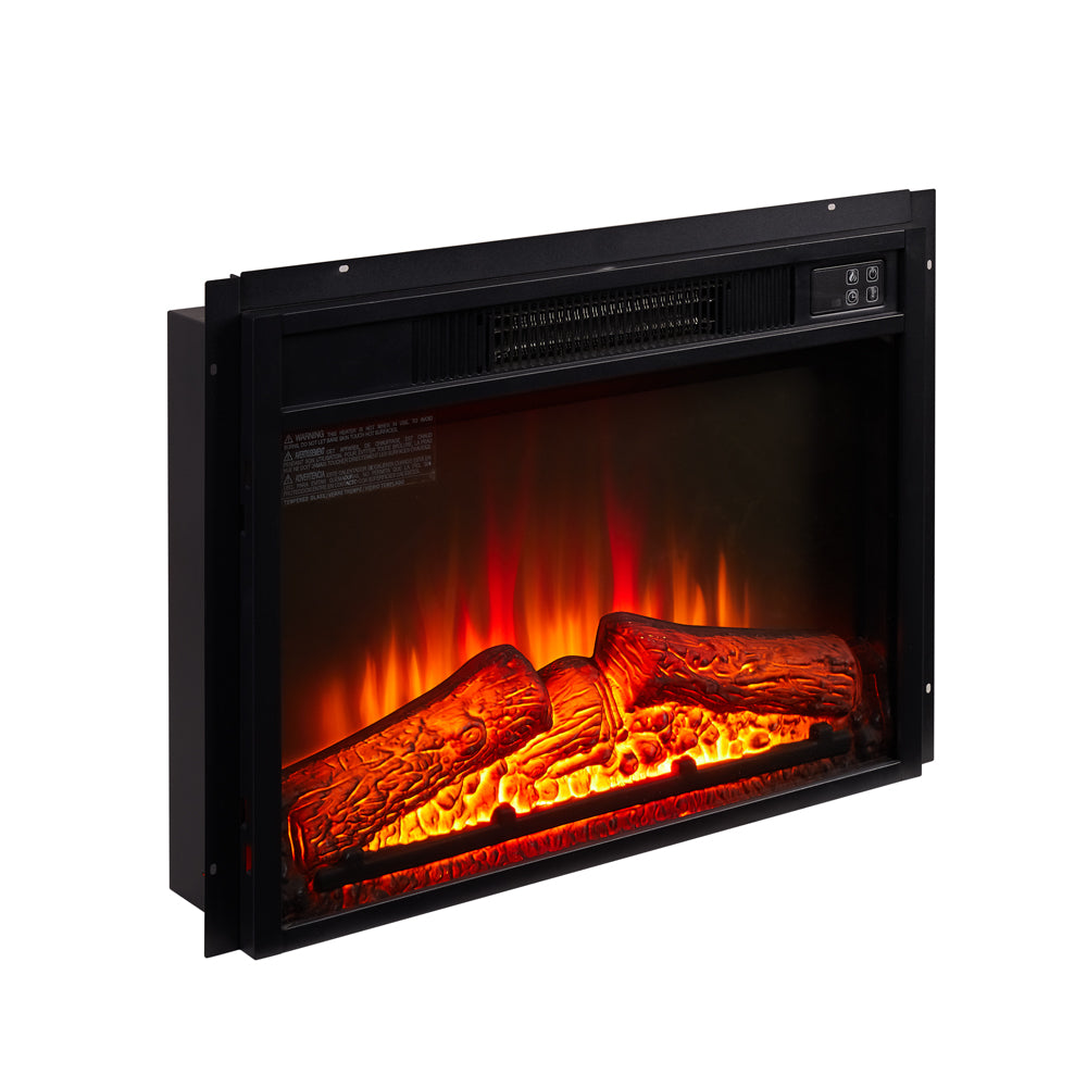 PAPROOS 18 Inch Electric Fireplace Insert, Recessed Wall Mounted Electric Fireplace with Remote Control, Ultra-Thin Fireplace Heater with Log Set, Realistic Flame, 1400W, Black