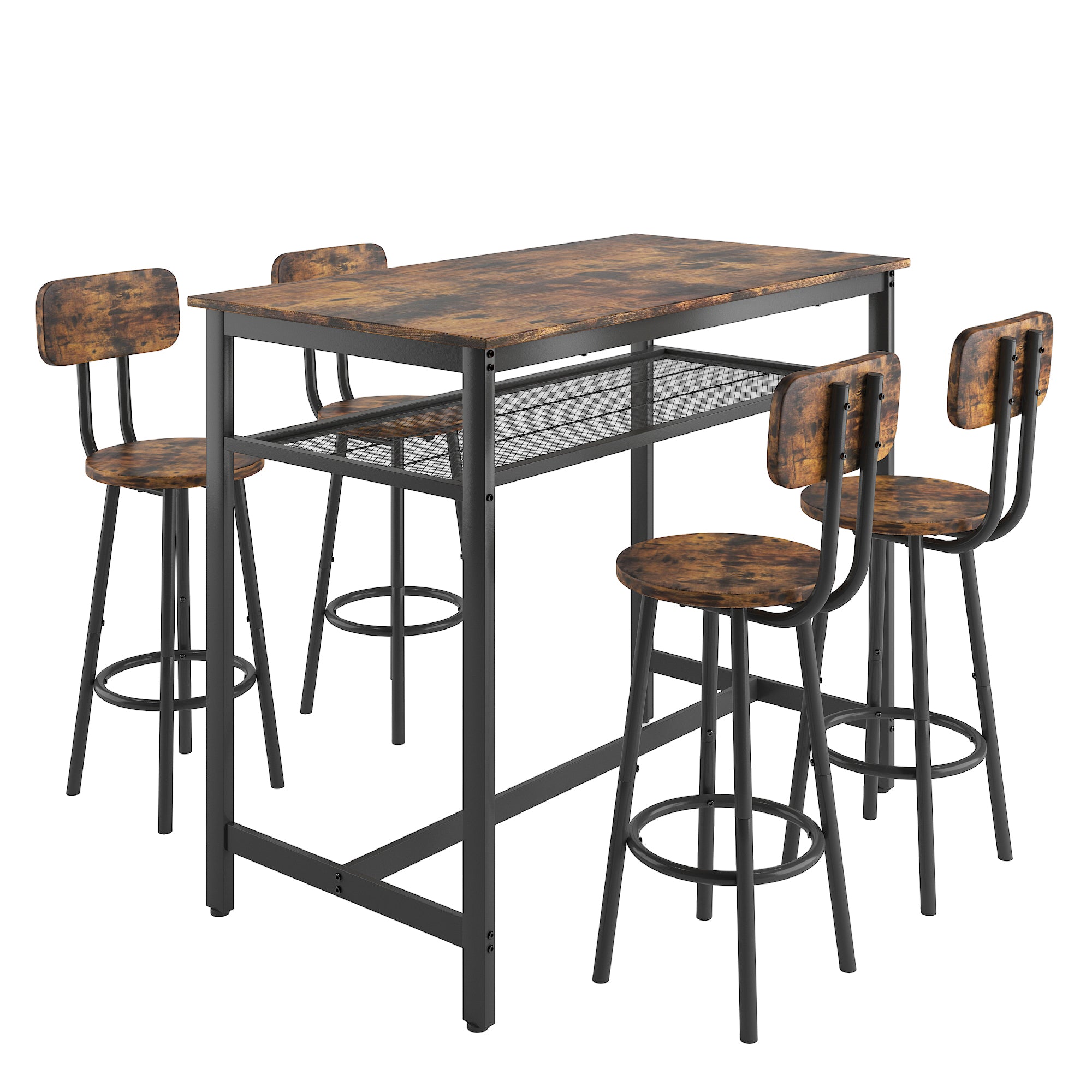 PAPROOS 5 Piece Dining Table Set, Counter Height Bar Table and Bar Stools Set with Storage Rack,Kitchen Table Set for Dining Room, Breakfast Nook