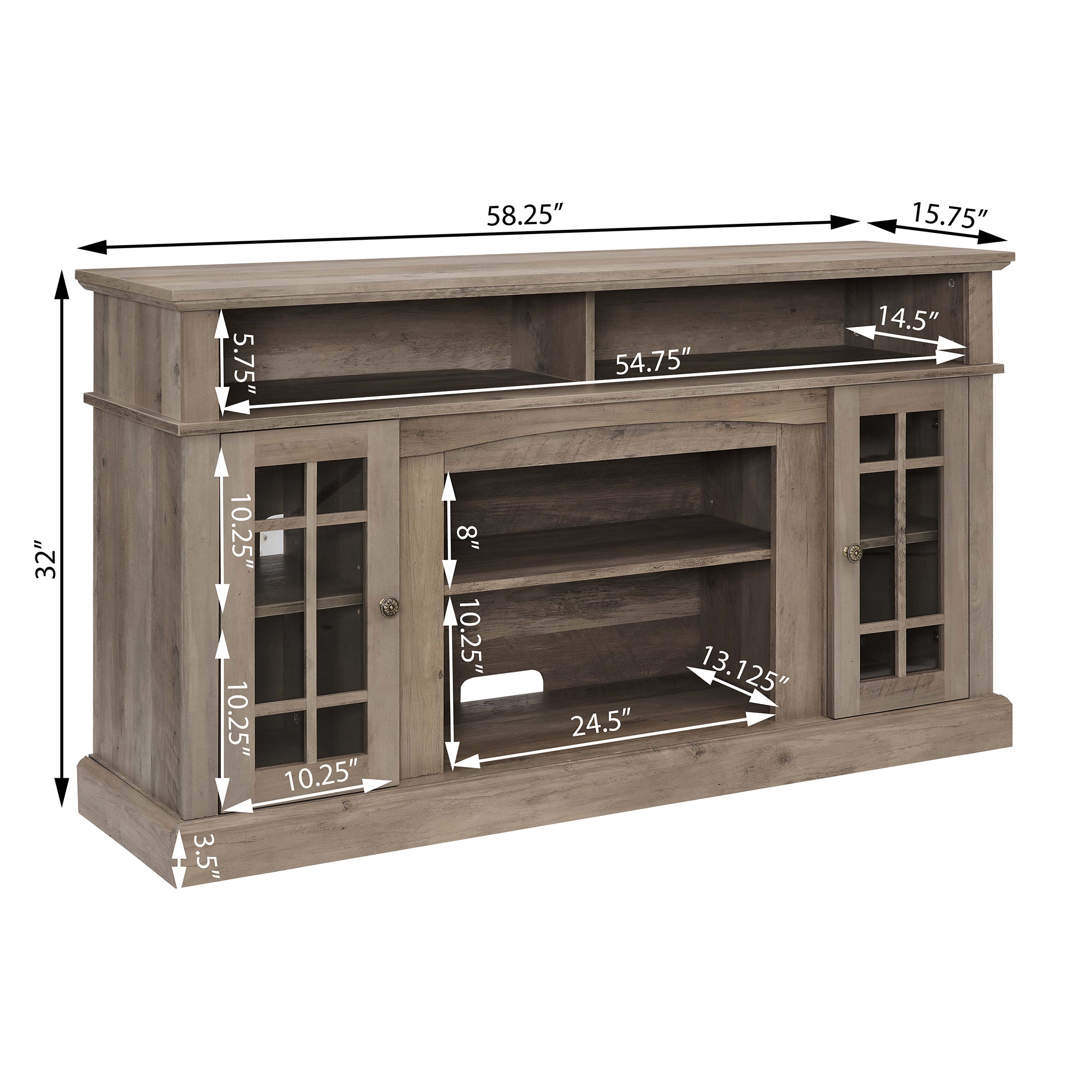 PAPROOS Fireplace TV Stand up to 65" TV, Farmhouse TV Console with 23" Fireplace for Living Room, Wood Entertainment Center Media Console with Glass Doors and Shelves, Gray
