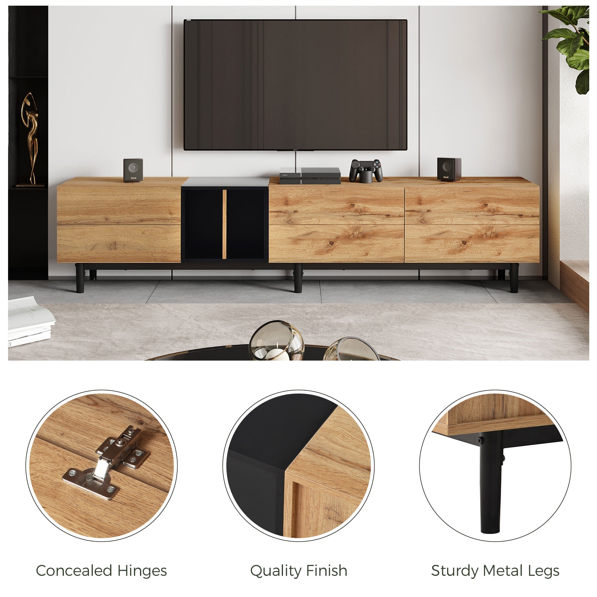 TV Stand for 80 Inch TVs, Paproos TV Console with Storage Cabinets, TV Cabinet with Doors, Media Console Table Entertainment Center for Living Room, Office