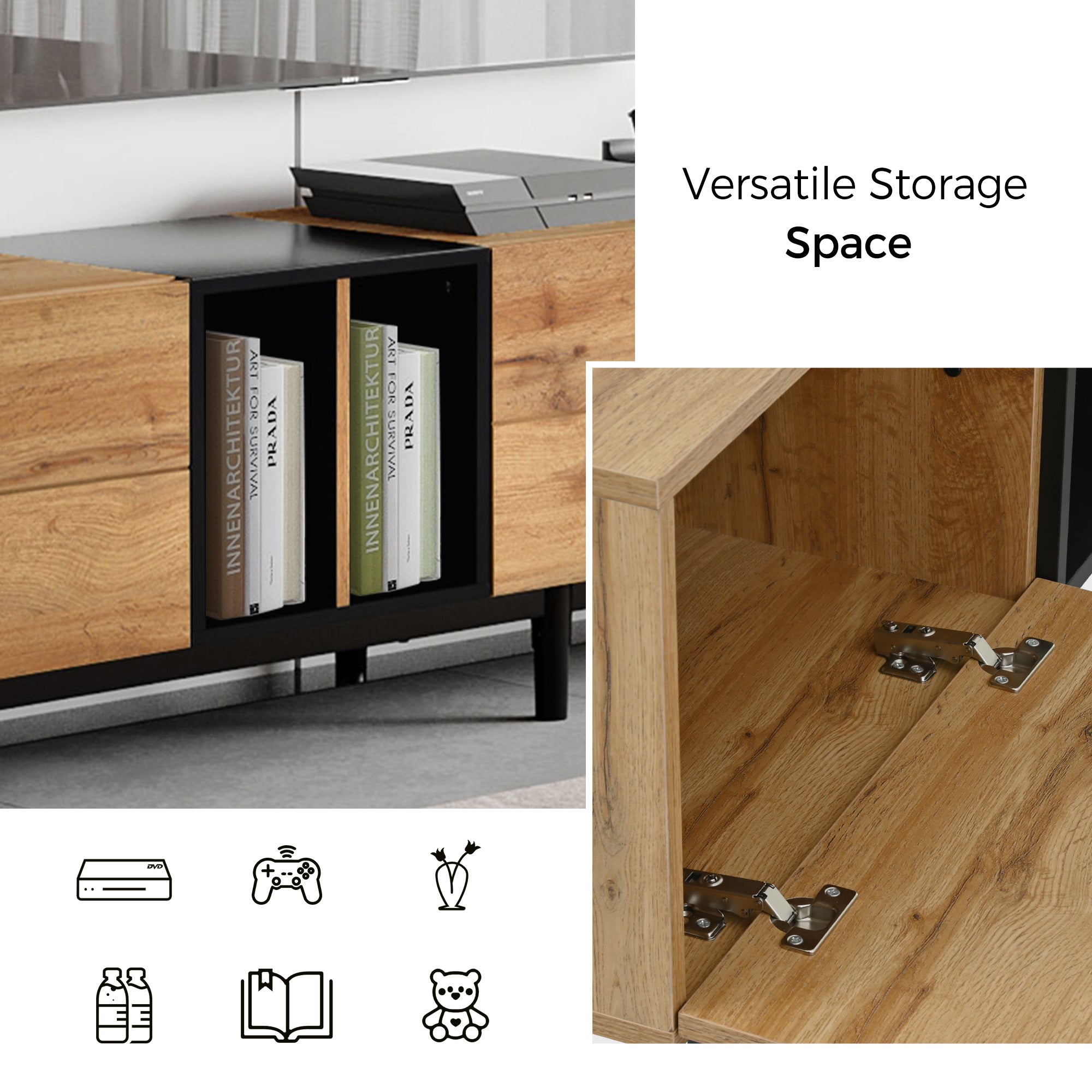 TV Stand for 80 Inch TVs, Paproos TV Console with Storage Cabinets, TV Cabinet with Doors, Media Console Table Entertainment Center for Living Room, Office