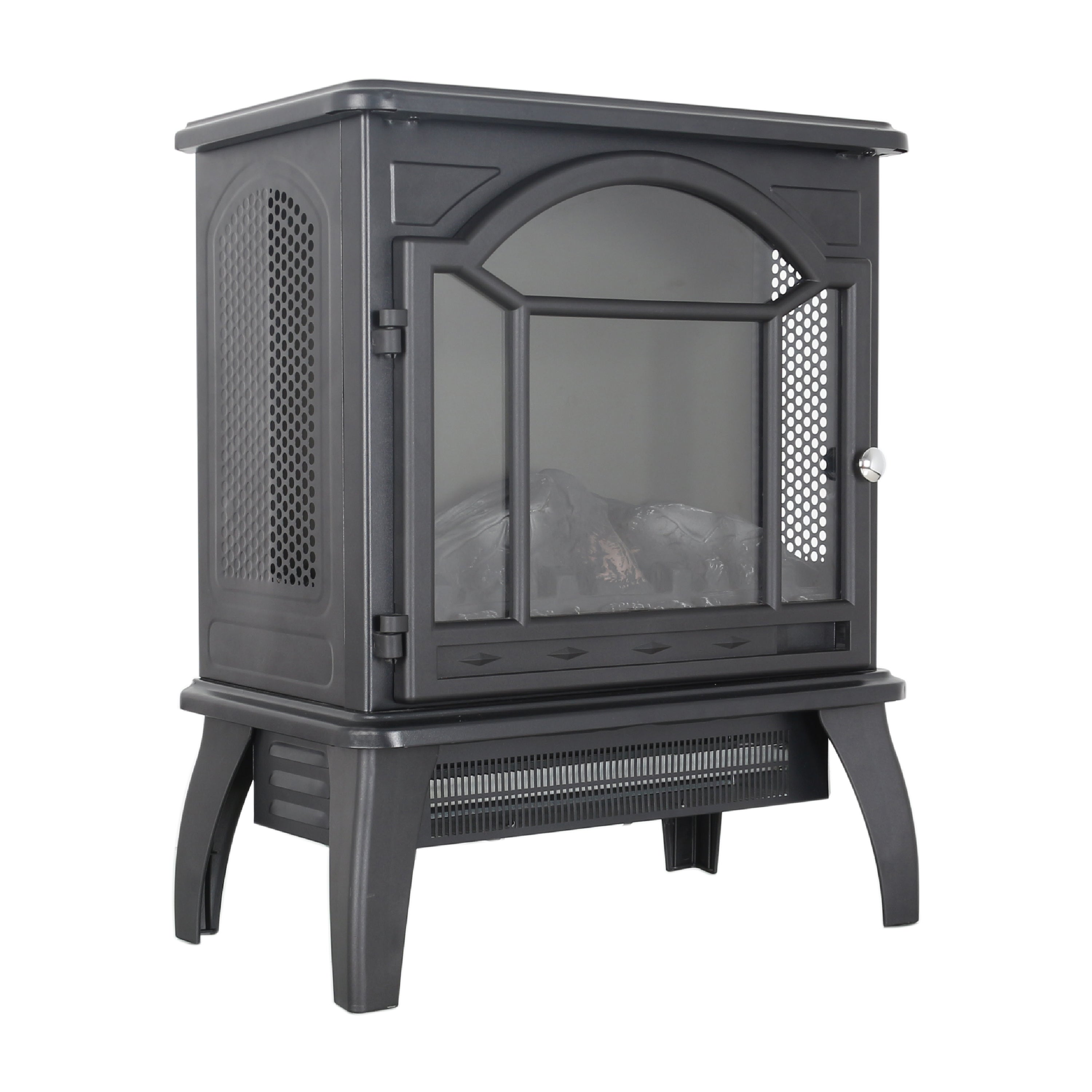 PAPROOS 18 inch Electric Fireplace Heater, Freestanding Quartz Fireplace Infrared Stove Heater with 3D Flame Effect Remote Control, Timer, Safety Protection Heater for Indoor, 1500W, Antique Black