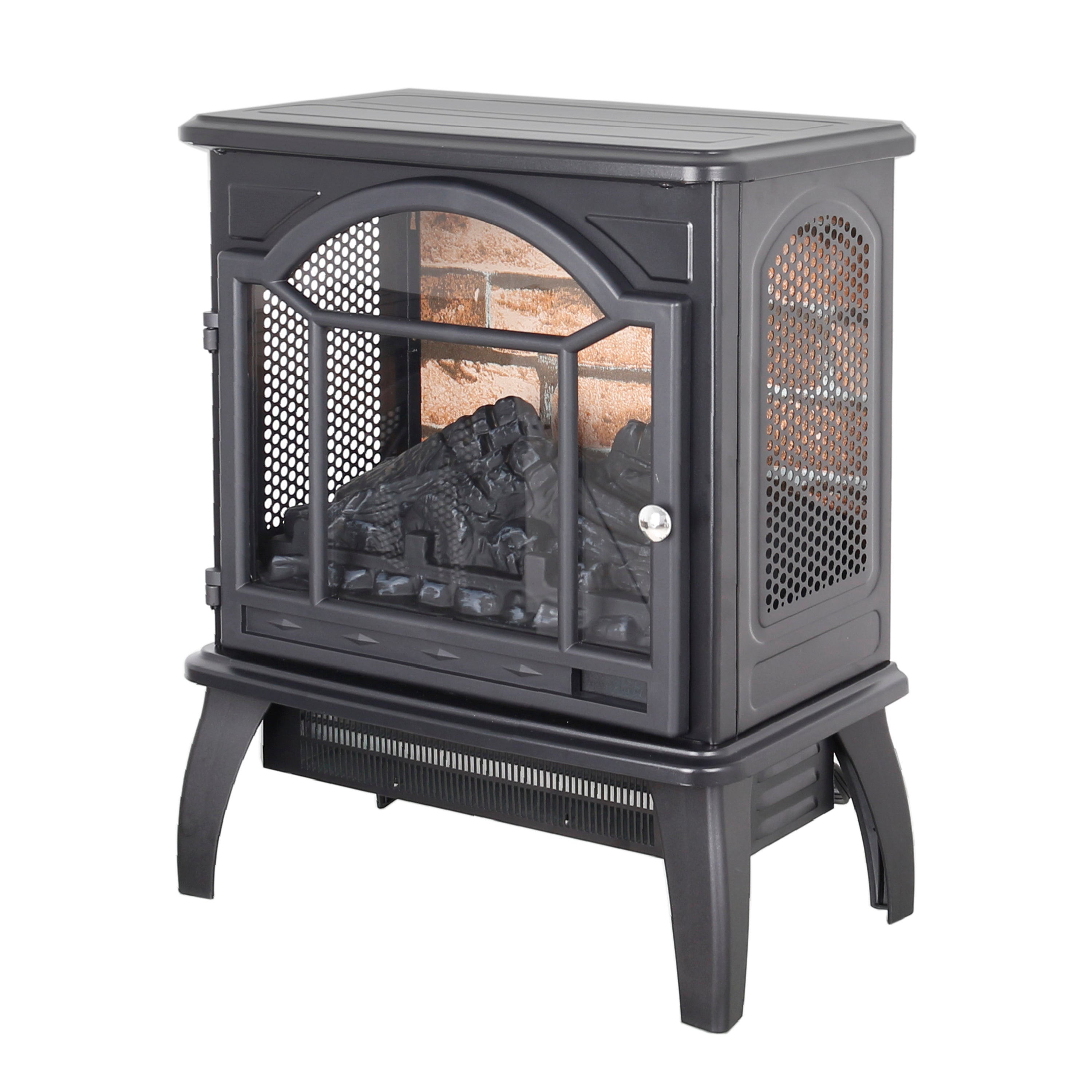 PAPROOS 18 inch Electric Fireplace Heater, Freestanding Quartz Fireplace Infrared Stove Heater with 3D Flame Effect Remote Control, Timer, Safety Protection Heater for Indoor, 1500W, Antique Black