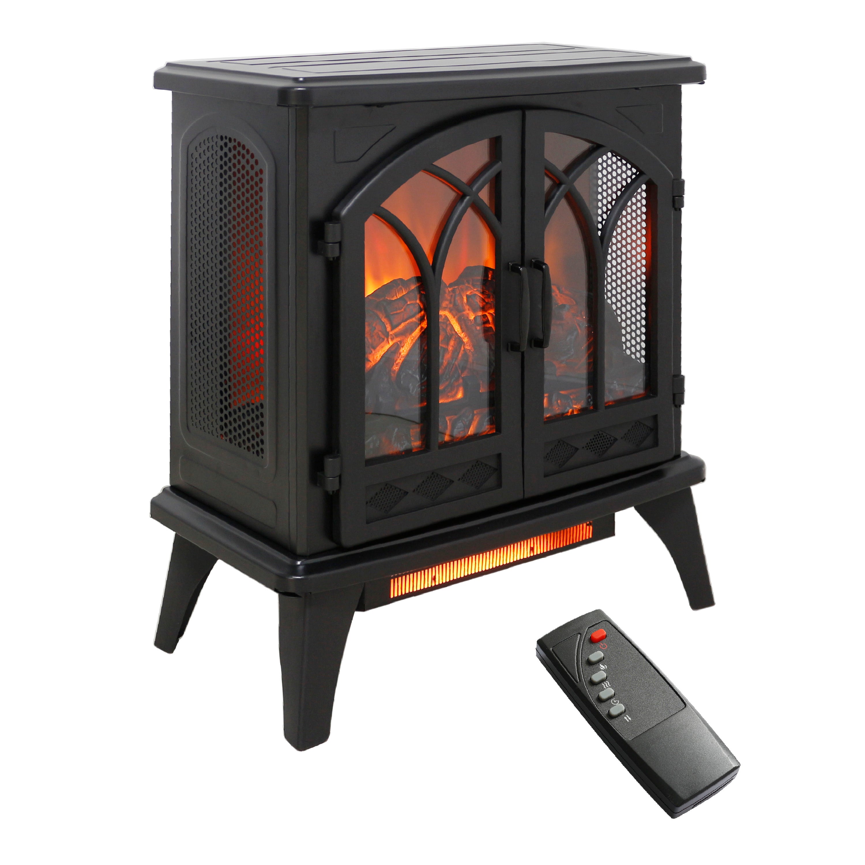 PAPROOS 24 inch Electric Fireplace Heater, Freestanding Quartz Fireplace Infrared Stove Heater with 3D Flame Effect Remote Control, Timer, Safety Protection Heater for Indoor, 1500W, Antique Black
