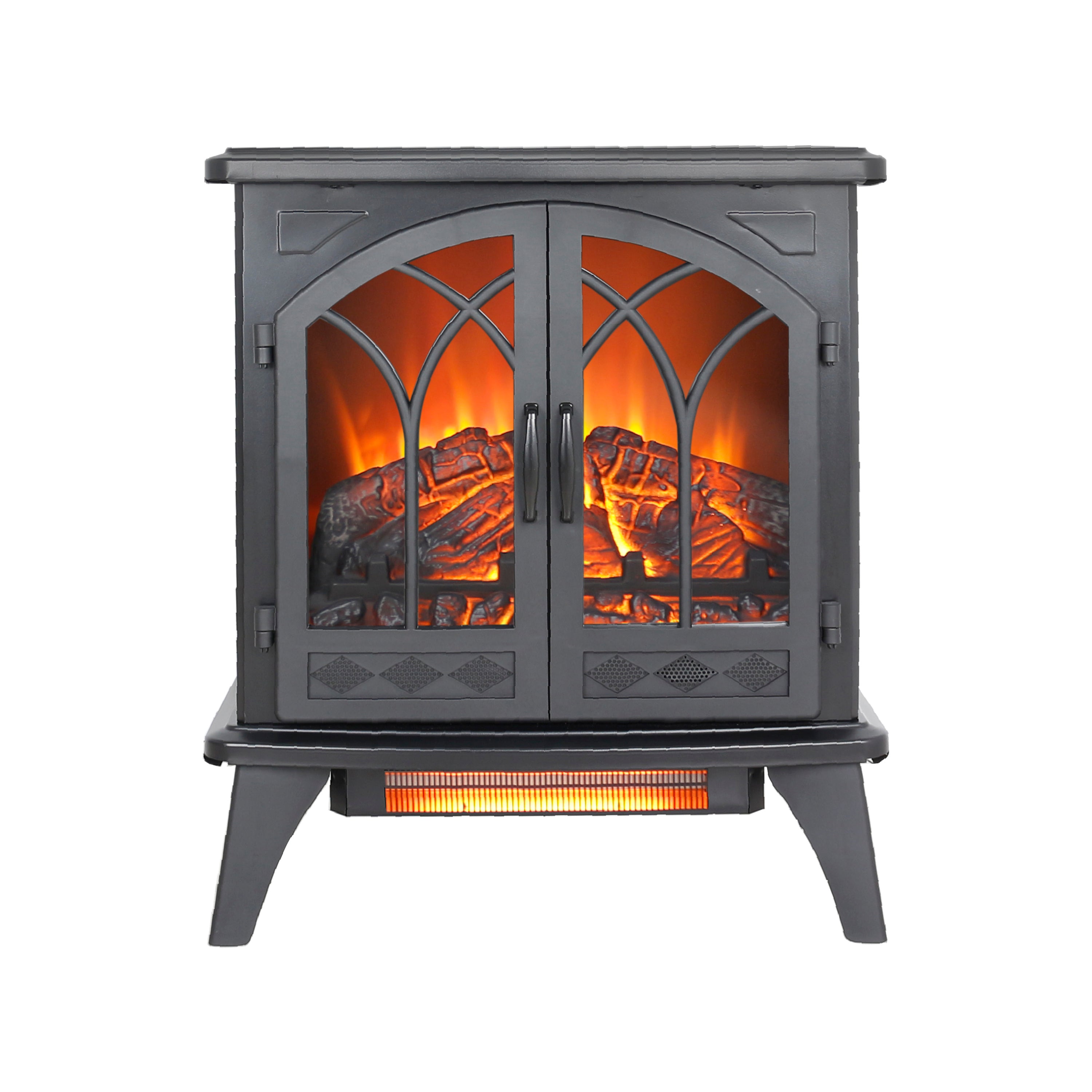 PAPROOS 24 inch Electric Fireplace Heater, Freestanding Quartz Fireplace Infrared Stove Heater with 3D Flame Effect Remote Control, Timer, Safety Protection Heater for Indoor, 1500W, Antique Black