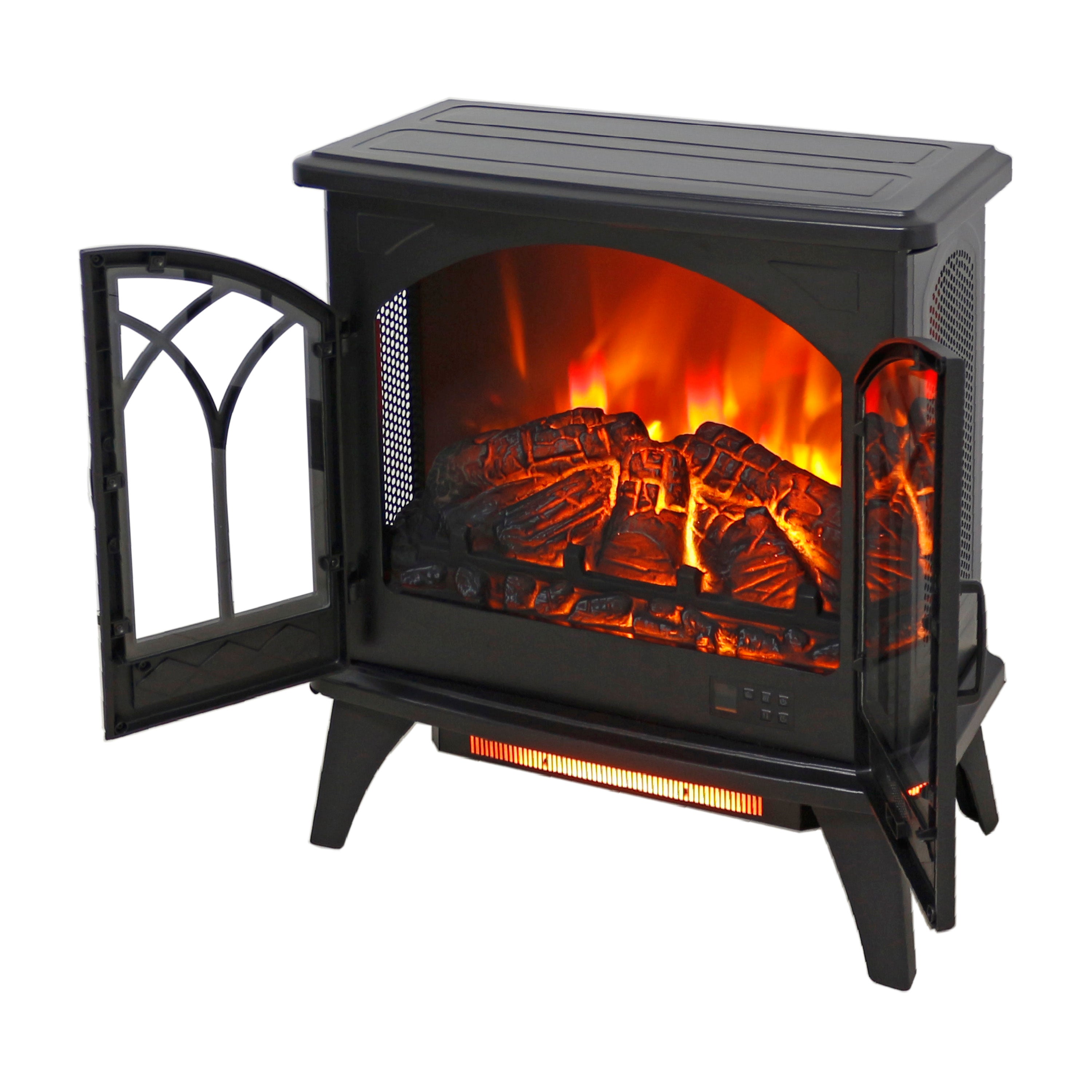 PAPROOS 24 inch Electric Fireplace Heater, Freestanding Quartz Fireplace Infrared Stove Heater with 3D Flame Effect Remote Control, Timer, Safety Protection Heater for Indoor, 1500W, Antique Black