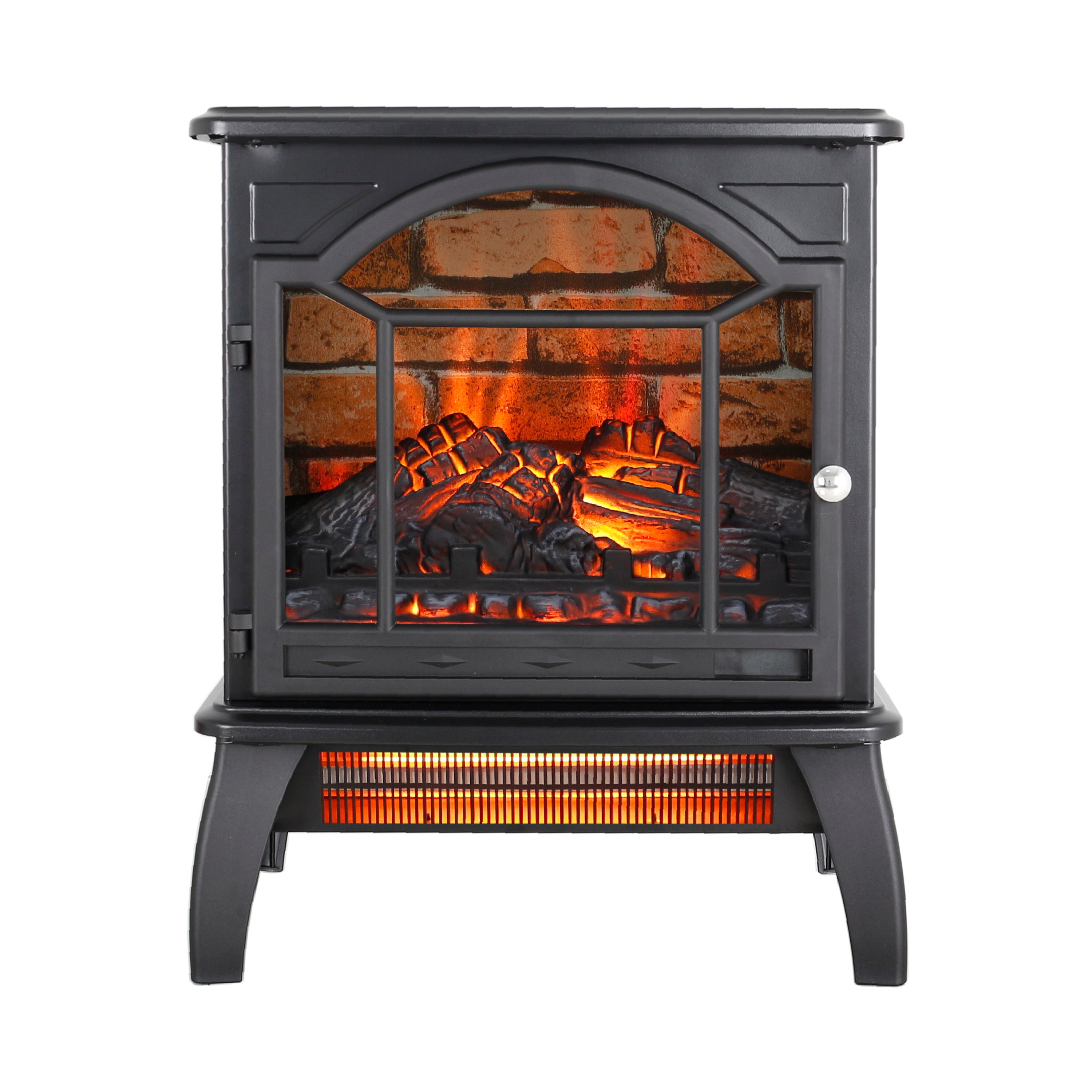 PAPROOS 18 inch Electric Fireplace Heater, Freestanding Quartz Fireplace Infrared Stove Heater with 3D Flame Effect Remote Control, Timer, Safety Protection Heater for Indoor, 1500W, Antique Black