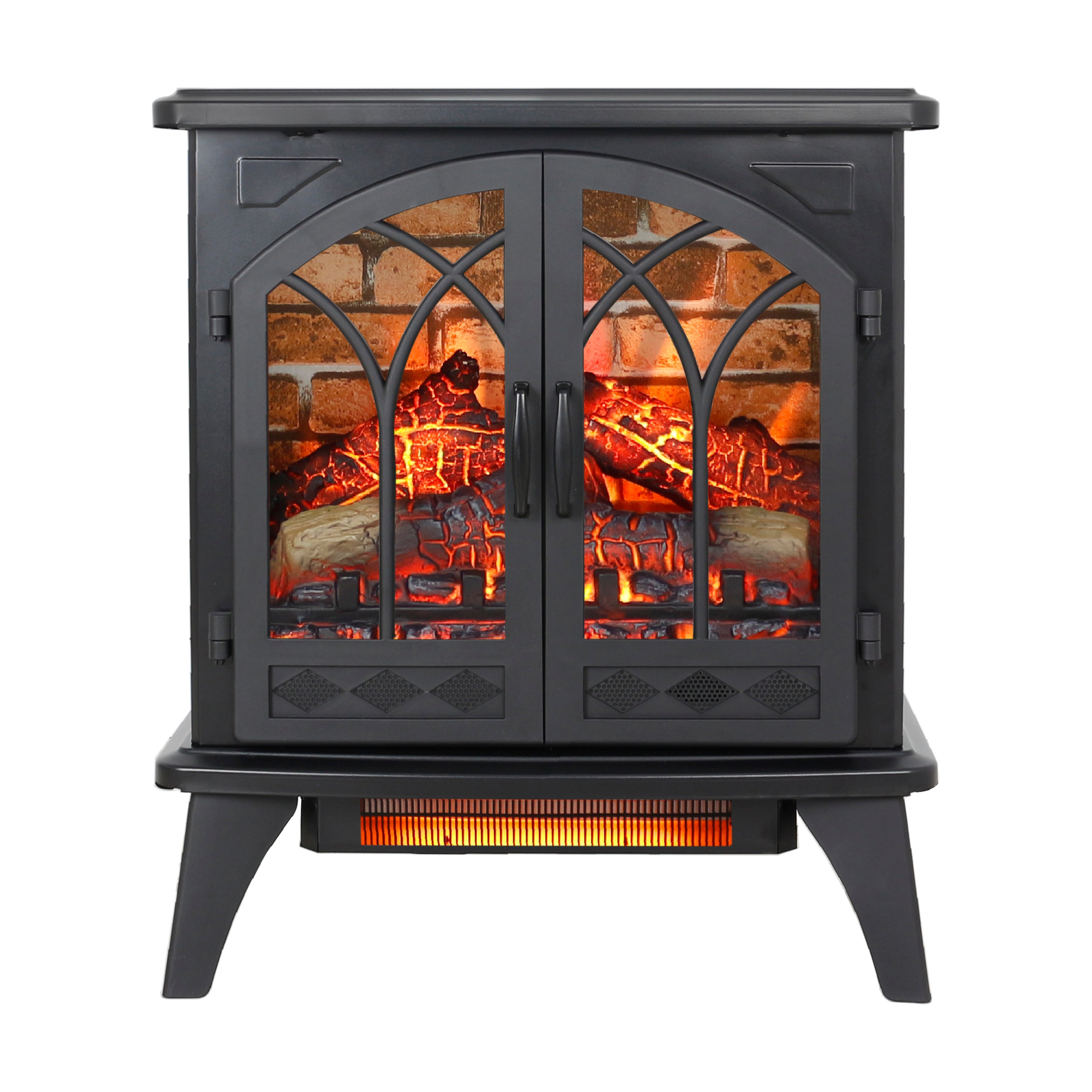 PAPROOS 24 inch Electric Fireplace Heater, Freestanding Quartz Fireplace Infrared Stove Heater with 3D Flame Effect Remote Control, Timer, Safety Protection Heater for Indoor, 1500W, Antique Black