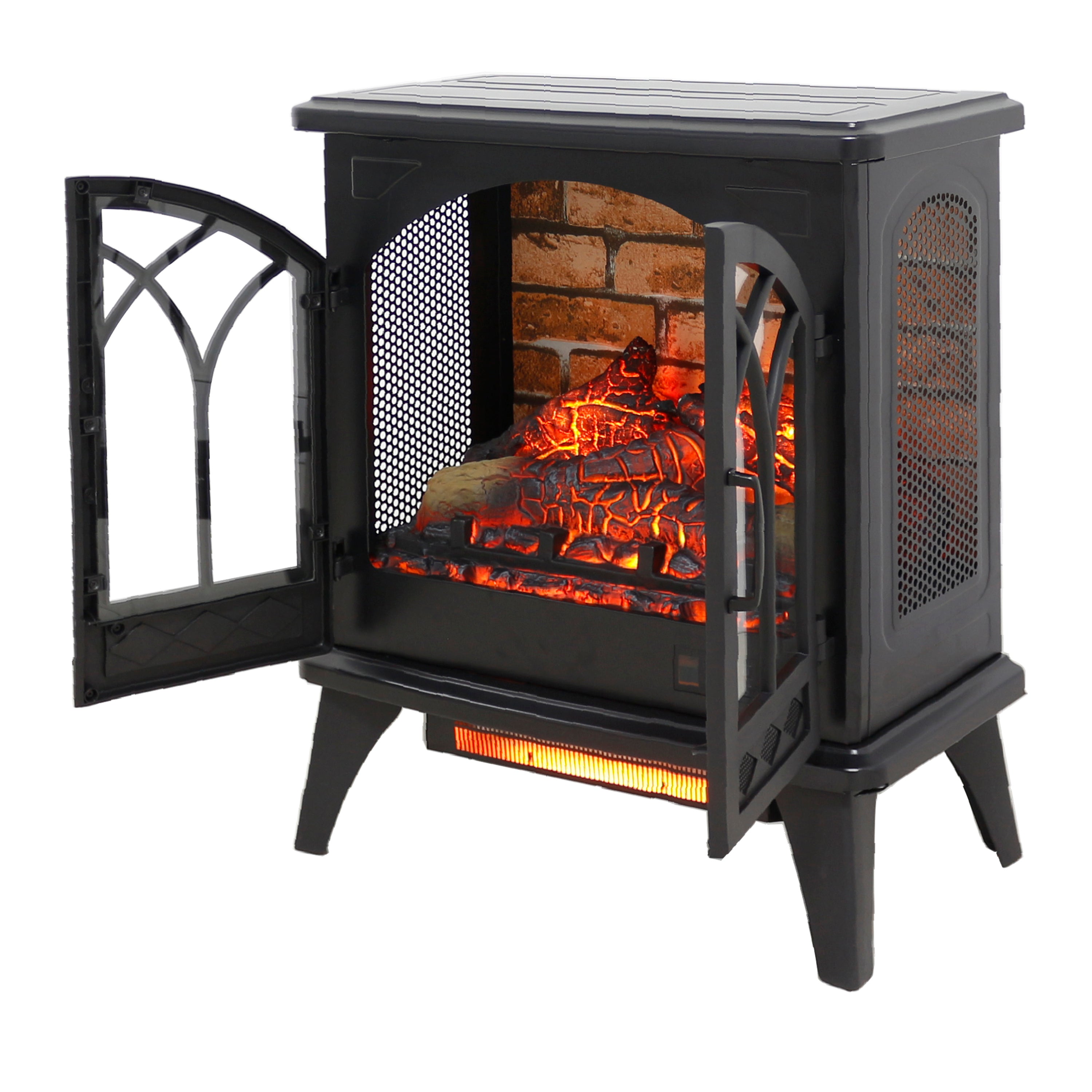 PAPROOS 24 inch Electric Fireplace Heater, Freestanding Quartz Fireplace Infrared Stove Heater with 3D Flame Effect Remote Control, Timer, Safety Protection Heater for Indoor, 1500W, Antique Black