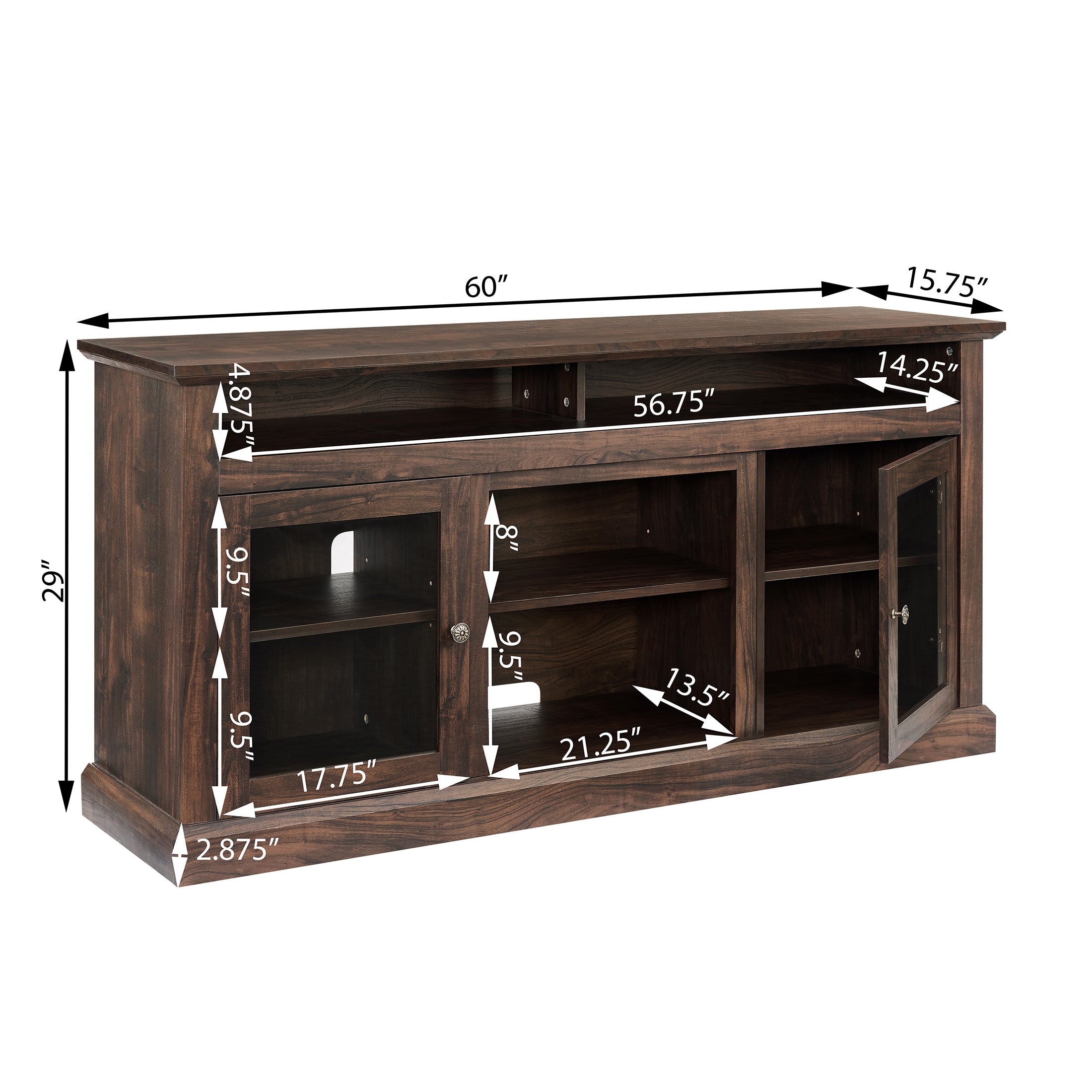 PAPROOS Electric Fireplace TV Stand for 65" TV, Farmhouse Living Room TV Stand with Glass Doors and Shelves, Wood Entertainment Center TV Console Media Console with 18" Fireplace, Brown