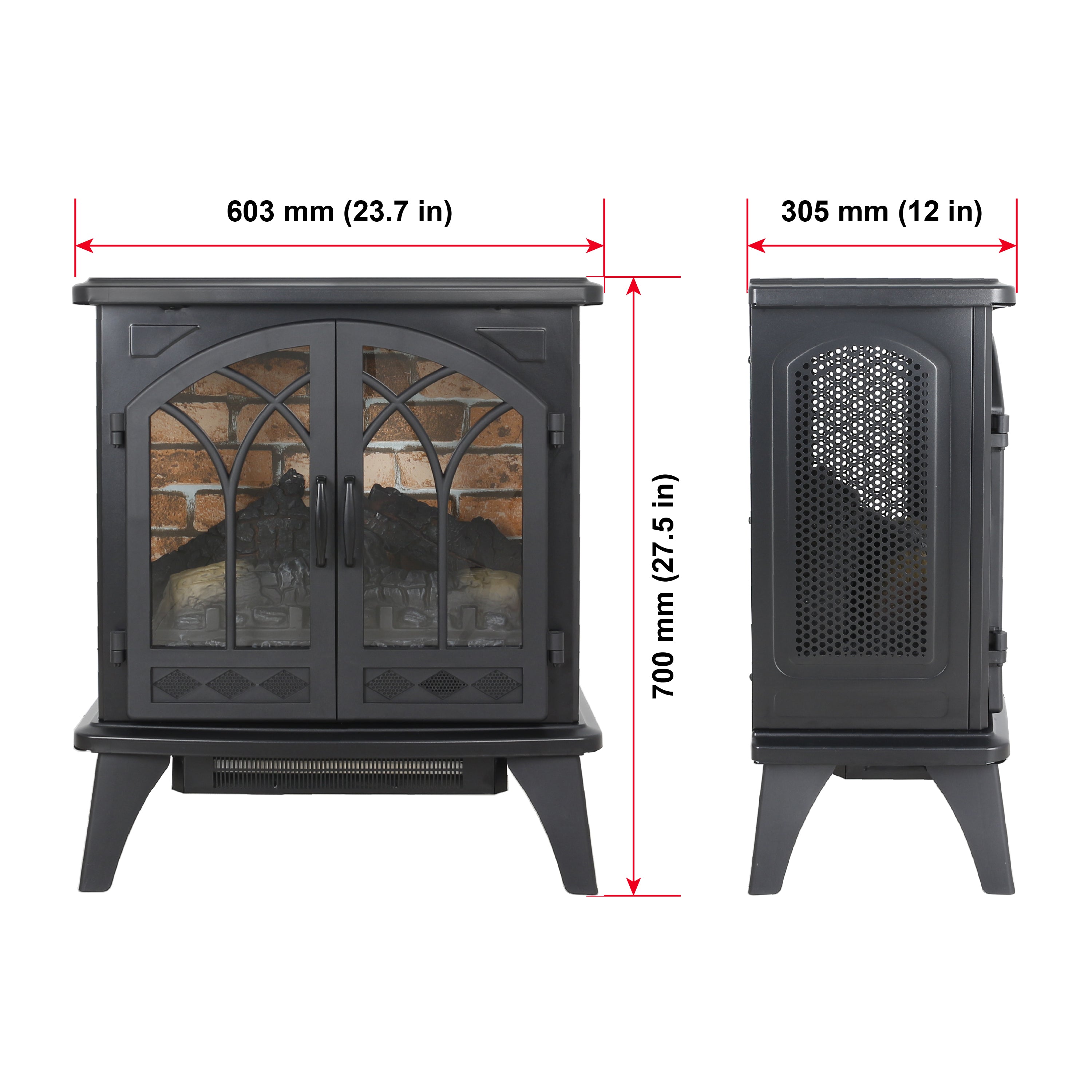 PAPROOS 24 inch Electric Fireplace Heater, Freestanding Quartz Fireplace Infrared Stove Heater with 3D Flame Effect Remote Control, Timer, Safety Protection Heater for Indoor, 1500W, Antique Black