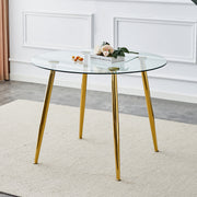 40" Round Glass Dining Table, Paproos Dining Table for 4, Kitchen Table with Gold Plated Metal Legs, Minimalist Glass Dining Room Table for Kitchen, Gold(Only Table)