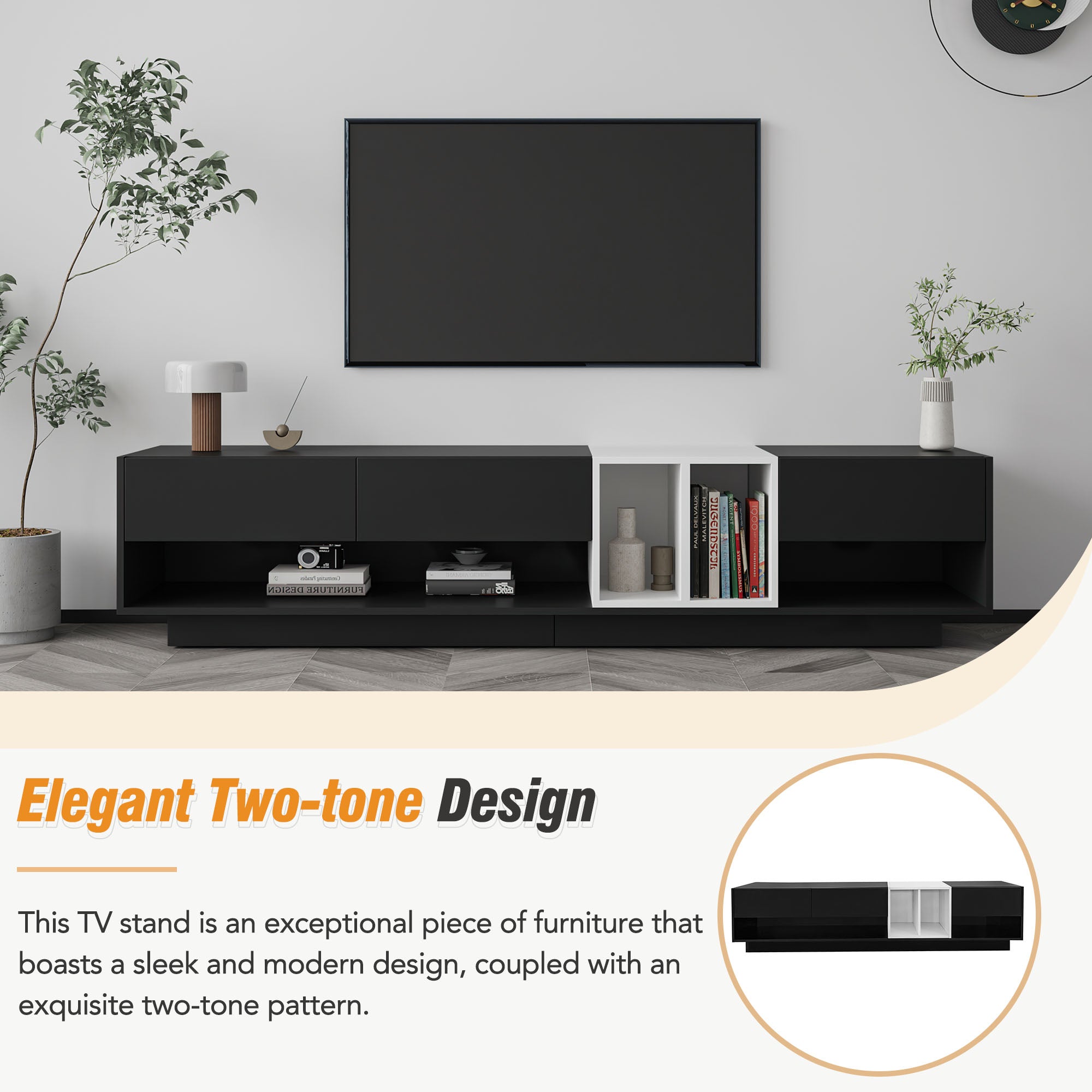 PAPROOS White TV Stand for TVS up to 80", Two-tone TV Console Table with Drawers and Storage Shelves, Modern TV Cabinet Entertainment Center, Functional TV Stand for Living Room, Lounge Room