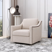 Swivel Accent Chair, Paproos Linen Upholstered Armchair, 31’’Wide 360 Degree Swivel Acccent Chair with Cushions & Nailhead Trim , Swivel Reading Chair Comfy Club Sofa Chair for Living Room Bedroom, Beige