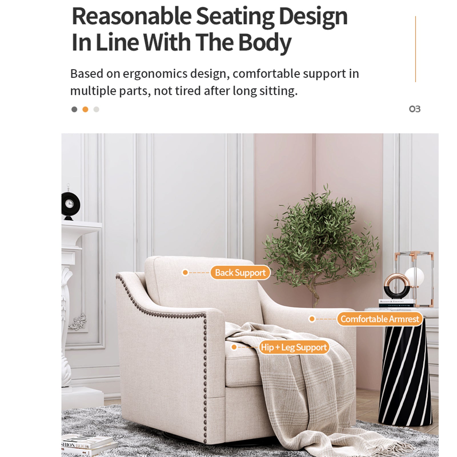 Swivel Accent Chair, Paproos Linen Upholstered Armchair, 31’’Wide 360 Degree Swivel Acccent Chair with Cushions & Nailhead Trim , Swivel Reading Chair Comfy Club Sofa Chair for Living Room Bedroom, Beige