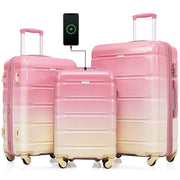 PAPROOS 3-Piece Luggage Set (20''/24''/28''), Hardshell Lightweight Suitcase with USB Port and Side Hooks, Travel Luggage with TSA-Lock, Hardside Rolling Luggage for School, Travel