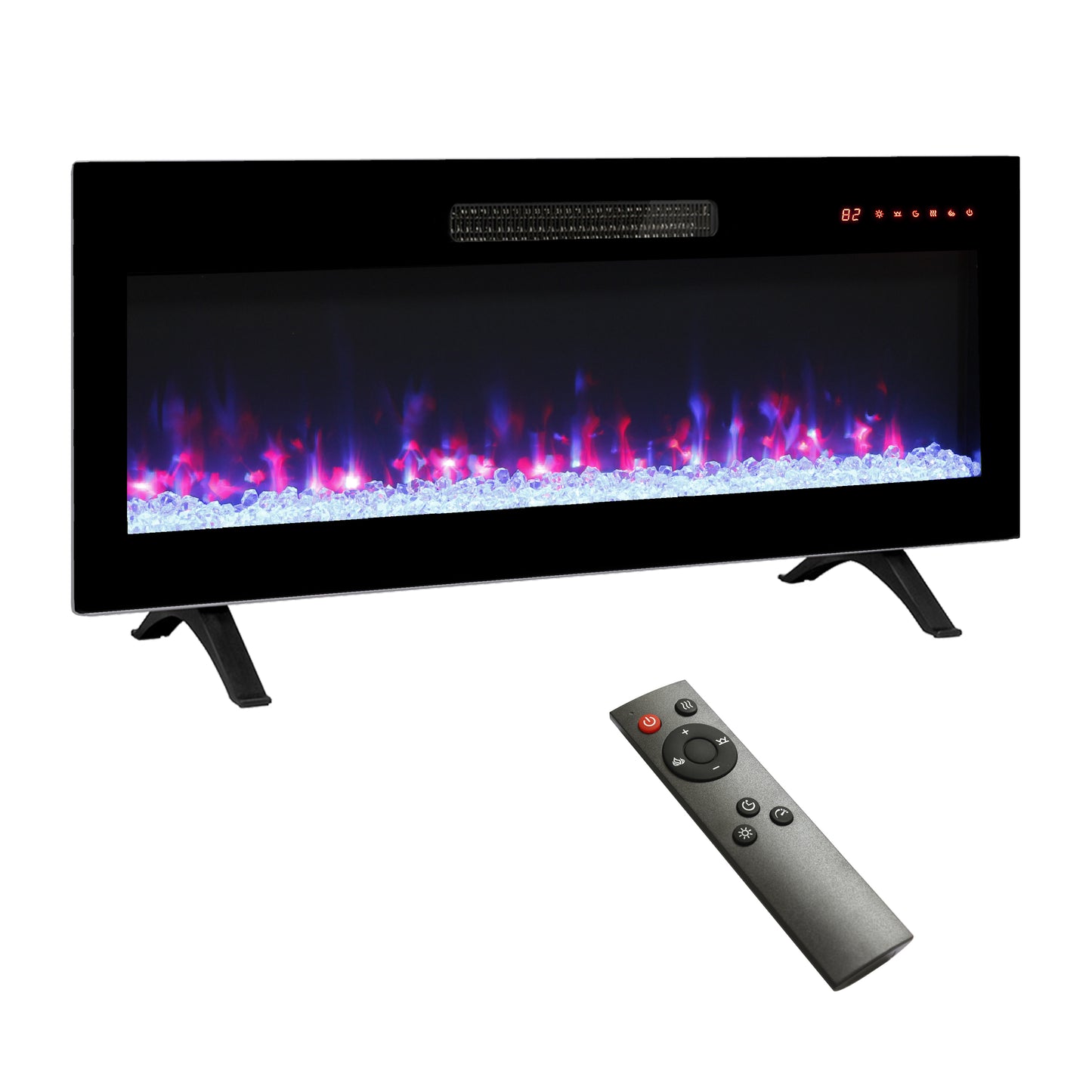 PAPROOS 36 Inch Electric Fireplace Insert, Ultra-Thin Recessed Wall Mounted Fireplace Heater with Adjustable Flame Color, LED Light, Remote Remote, Freestanding Fireplace Insert, 1400W, Antique Black