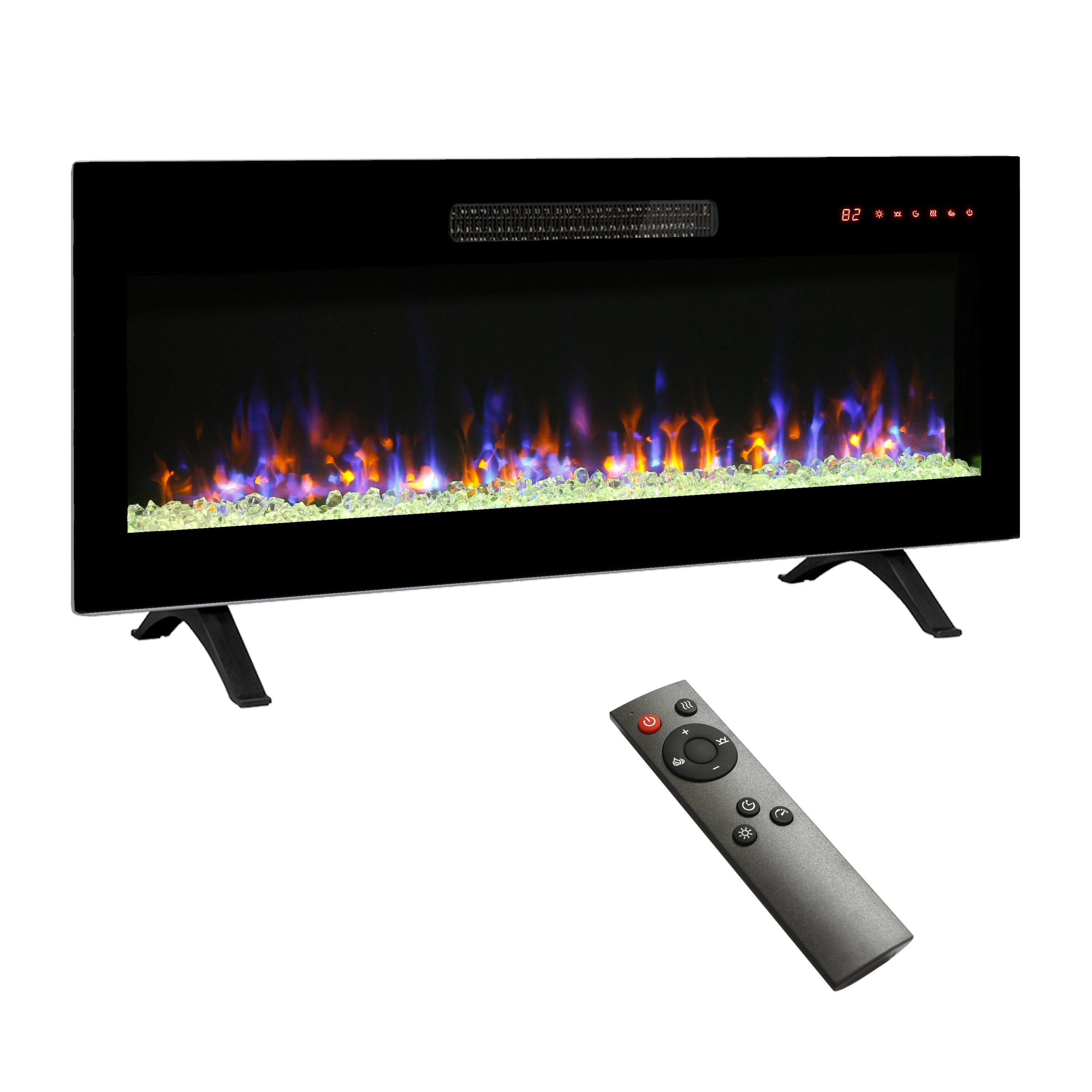 PAPROOS 36 Inch Electric Fireplace Insert, Ultra-Thin Recessed Wall Mounted Fireplace Heater with Adjustable Flame Color, LED Light, Remote Remote, Freestanding Fireplace Insert, 1400W, Antique Black