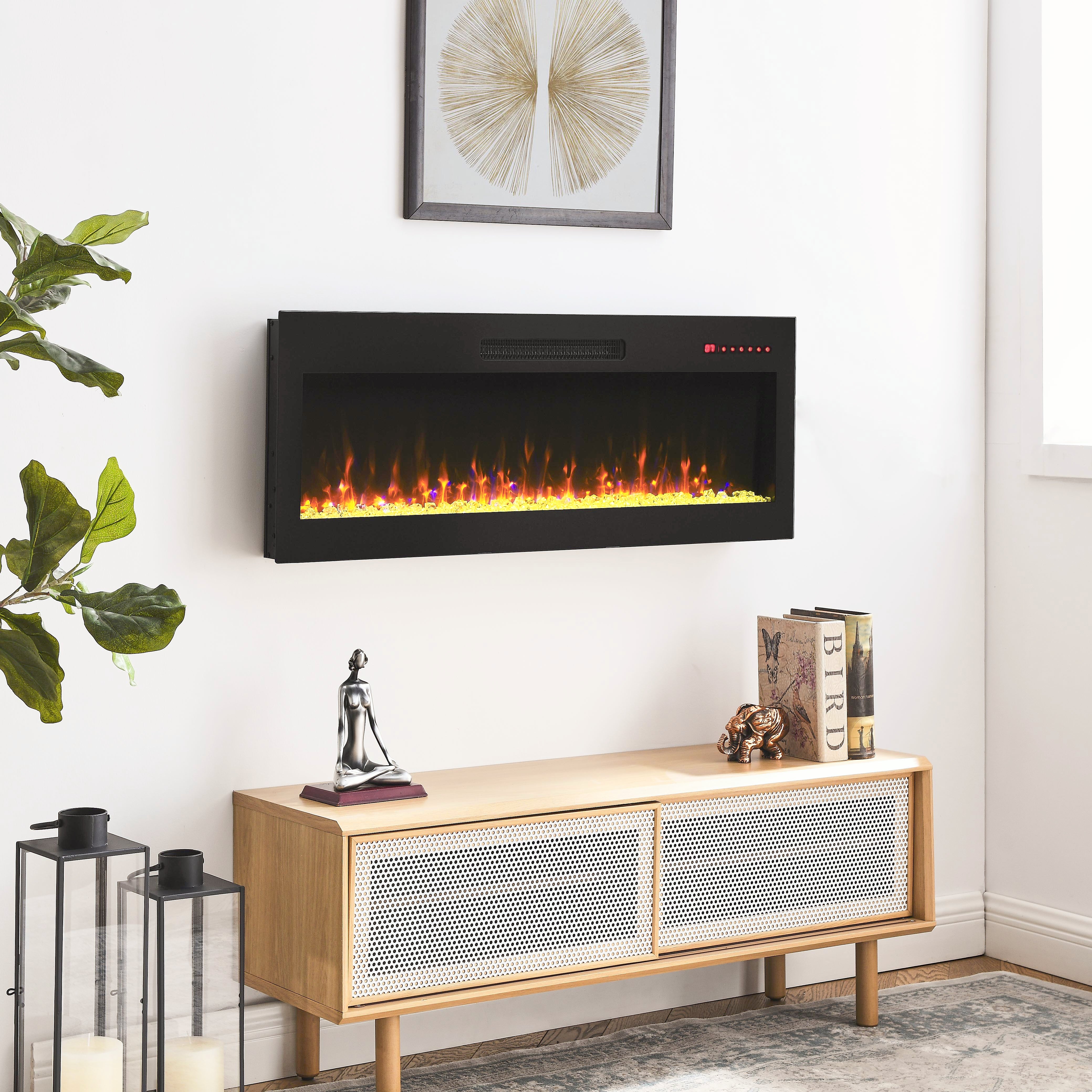 PAPROOS 36 Inch Electric Fireplace Insert, Ultra-Thin Recessed Wall Mounted Fireplace Heater with Adjustable Flame Color, LED Light, Remote Remote, Freestanding Fireplace Insert, 1400W, Antique Black