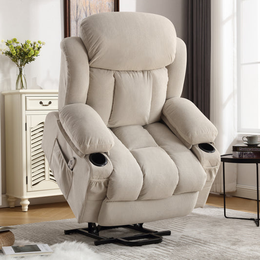 Power Lift Recliner Chair, Heated Massage with USB & Cup Holder, Beige