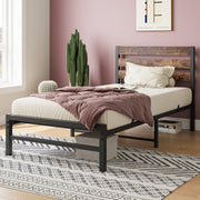 PAPROOS Twin Bed Frame, Metal Twin Platform Bed with wooden Panel Headboard, No Box Spring Needed