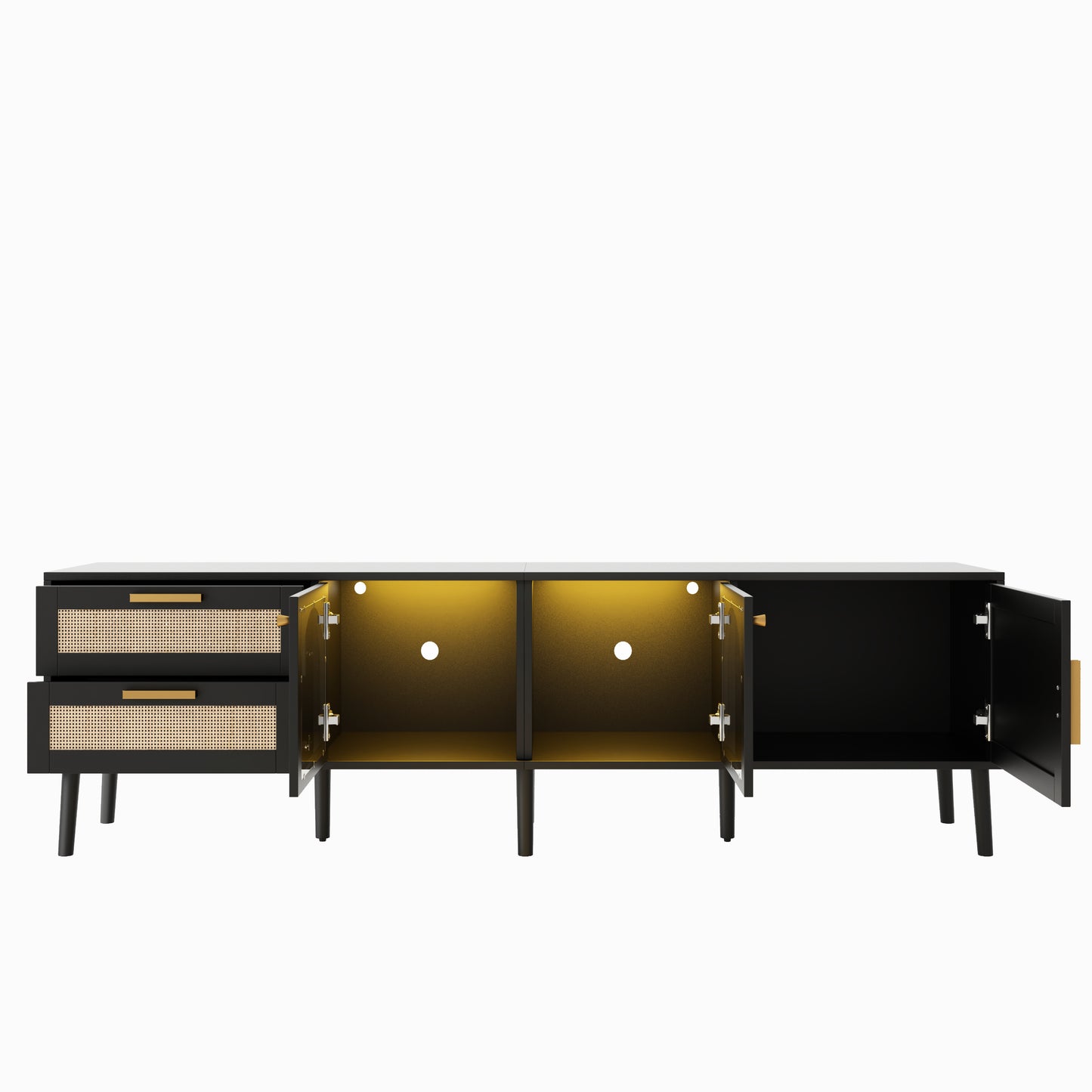 PAPROOS TV Stand for 75 Inch TV, Modern Farmhouse TV Cabinet with LED Light, Living Room Media Console Table with 3 Storage Cabinets and 2 Drawers, Entertainment Center for 70-80 Inches TV, Black