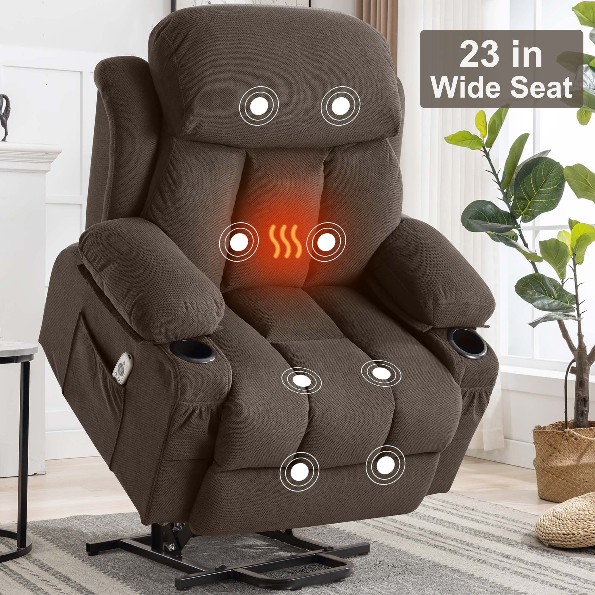 Power Lift Recliner Chair, Heated Massage with USB & Cup Holder, Beige