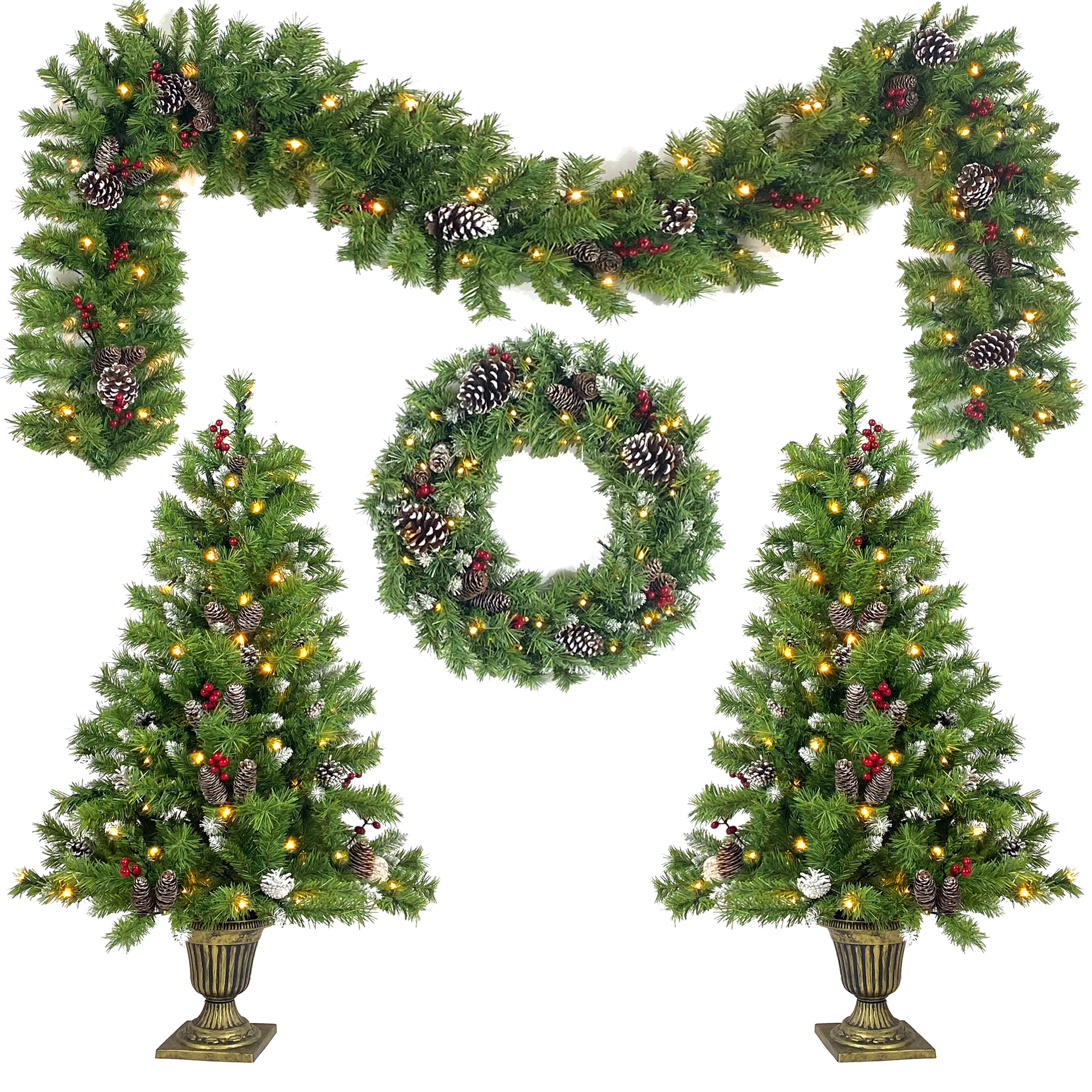 PAPROOS Pre-lit Christmas Decoration 4-Piece Set