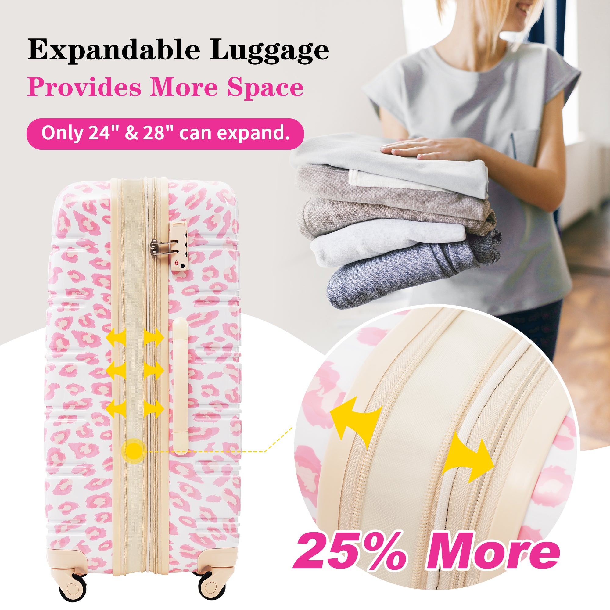 PAPROOS 3-Piece Luggage Set (20"/24"/28"), Hardshell Lightweight Suitcase with TSA-Lock and Spinner Wheels, Expandable Travel Luggage for School, Travel