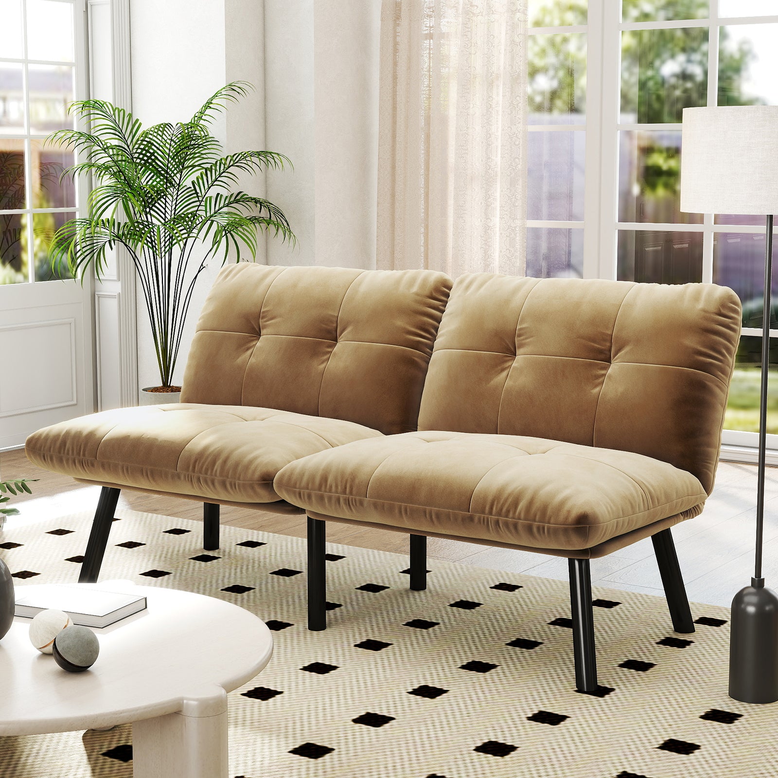 PAPROOS Convertible Futon Sofa Bed, Folding Sofa Bed Couch, Velvet Upholstered Sofa Bed Couch, Loveseat Recliner Sleeper for Living Room, Small Space, Apartment