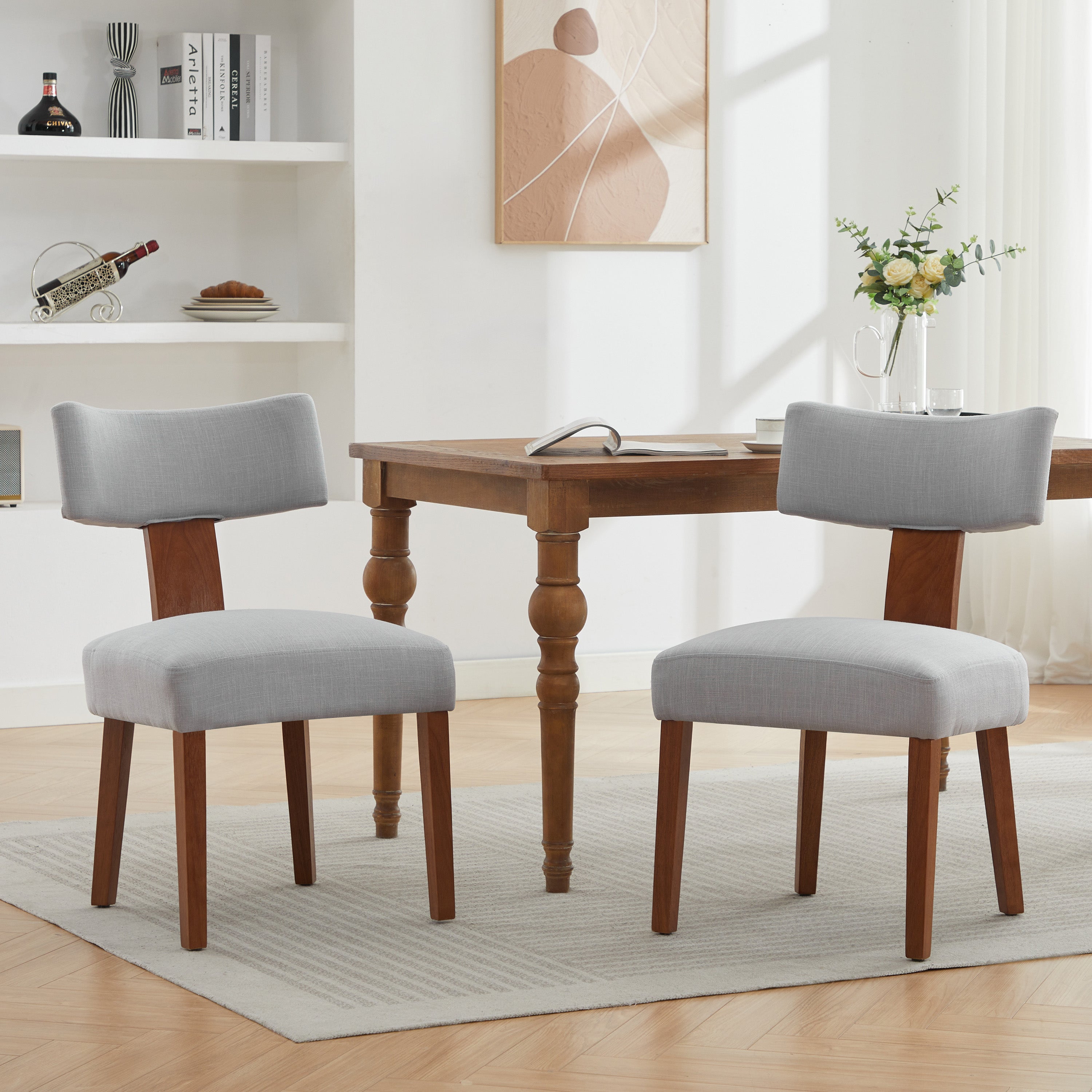 Dining Chairs Set of 2, Paproos Linen Upholstered Dining Chairs, Modern Accent Chair Side Chair with Curved Backrest and Adjustable Foot, Dining Room Chairs for Kitchen Dining Living Room