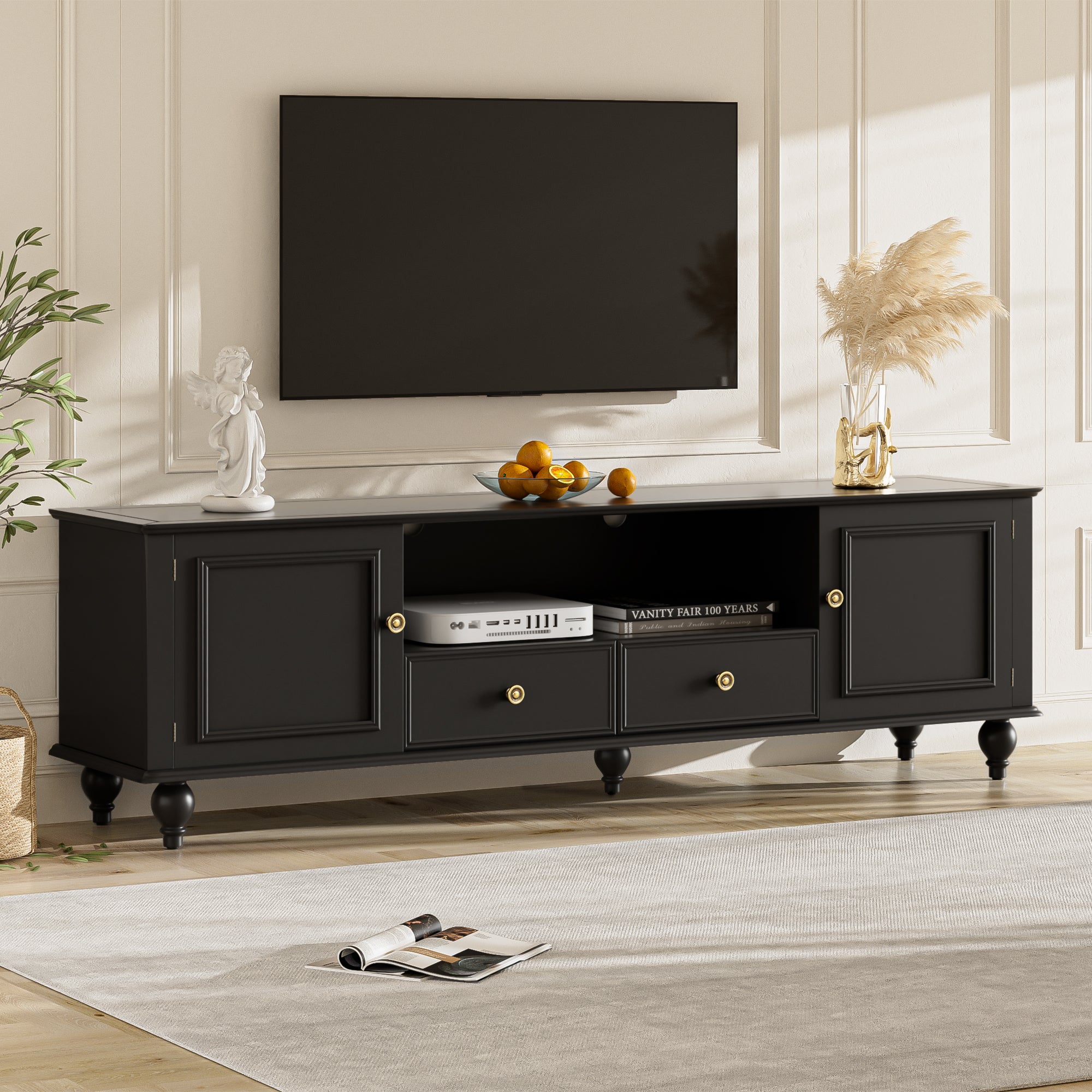 PAPROOS White TV Stand for TVS up to 80", Two-tone TV Console Table with Drawers and Storage Shelves, Modern TV Cabinet Entertainment Center, Functional TV Stand for Living Room, Lounge Room
