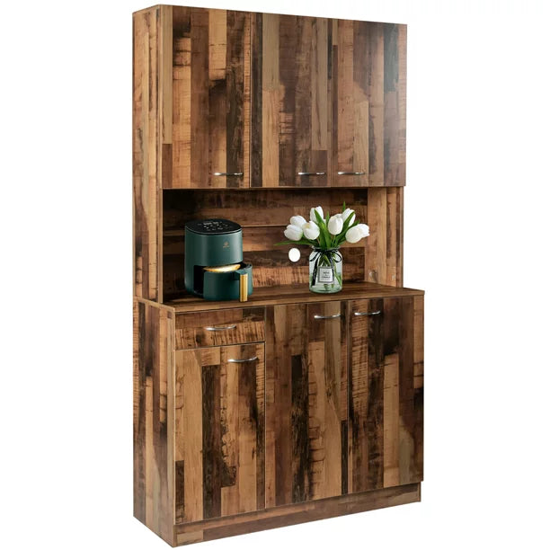 paproos 70.87" Pantry Cabinets with Hutch, Tall Kitchen Pantry Storage Cabinet, Sideboard Buffet Cabinet with 6 Doors, Large Countertop, Storage Shelf, Kitchen Dining Room Bathroom Sideboard, White