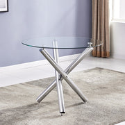 Glass Dining Table, 35.4" Modern Circle Kitchen Table with Clear Tempered Glass Top and 3 Silver Chrome Legs, Dinner Table for Apartment or Small Spaces