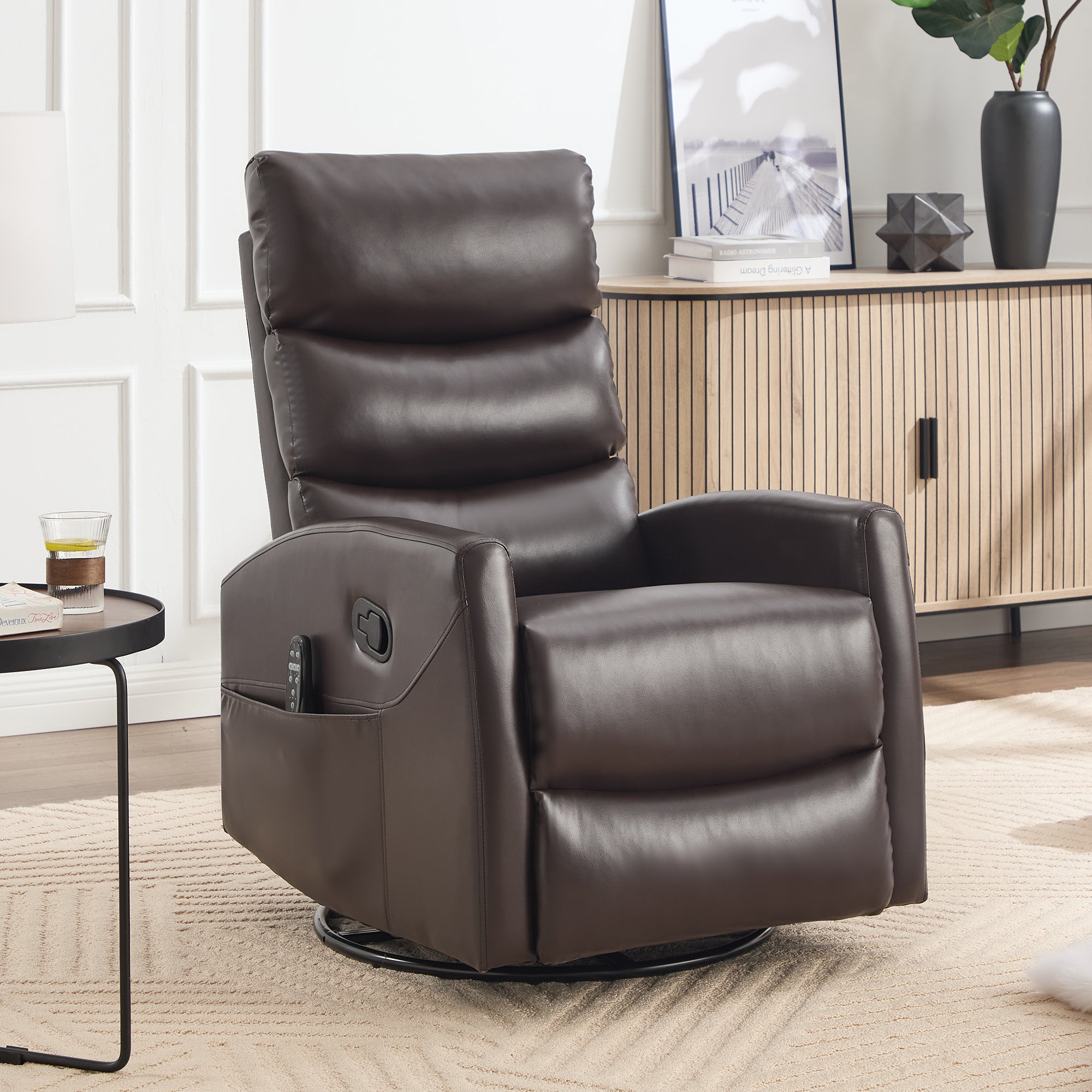 PAPROOS Recliner Chair with Massage and Heat, Fabric 360° Swivel Rocker Recliner, Rocking Chair for Nursery, Manual Recliner for Adults for Home Theater Living Room