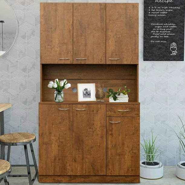 paproos 70.87" Pantry Cabinets with Hutch, Tall Kitchen Pantry Storage Cabinet, Sideboard Buffet Cabinet with 6 Doors, Large Countertop, Storage Shelf, Kitchen Dining Room Bathroom Sideboard, White