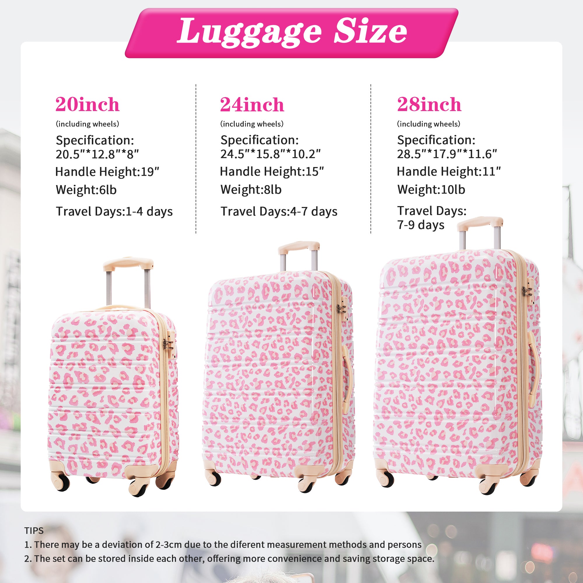 PAPROOS 3-Piece Luggage Set (20"/24"/28"), Hardshell Lightweight Suitcase with TSA-Lock and Spinner Wheels, Expandable Travel Luggage for School, Travel