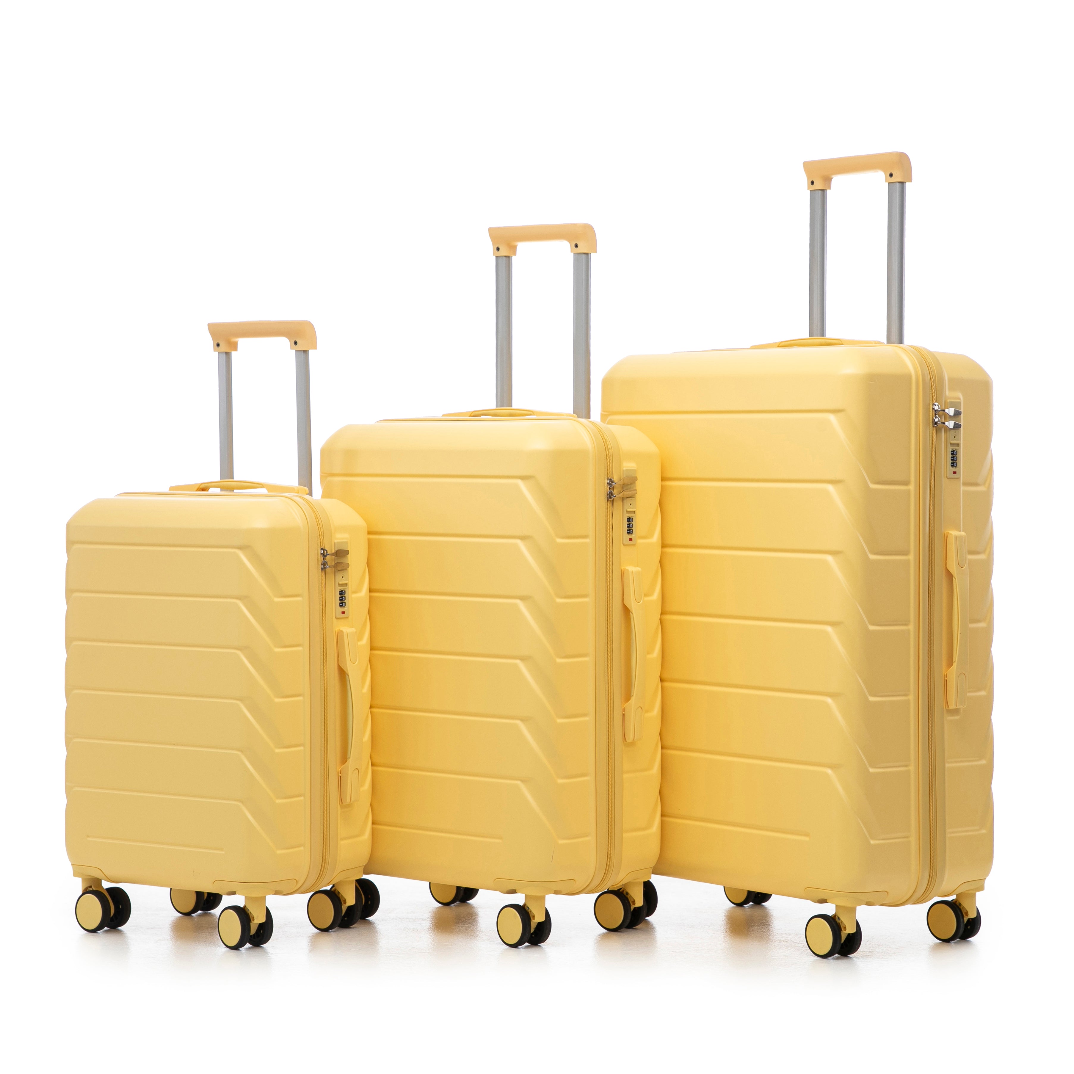 PAPROOS 3 Piece Luggage Set, ABS Carry-on Luggage Set with Spinner Wheels and TSA Lock, Lightweight Hardside Luggage, 20/24/28 Inch Rolling Suitcase Set for Travel Business Trip, Beige