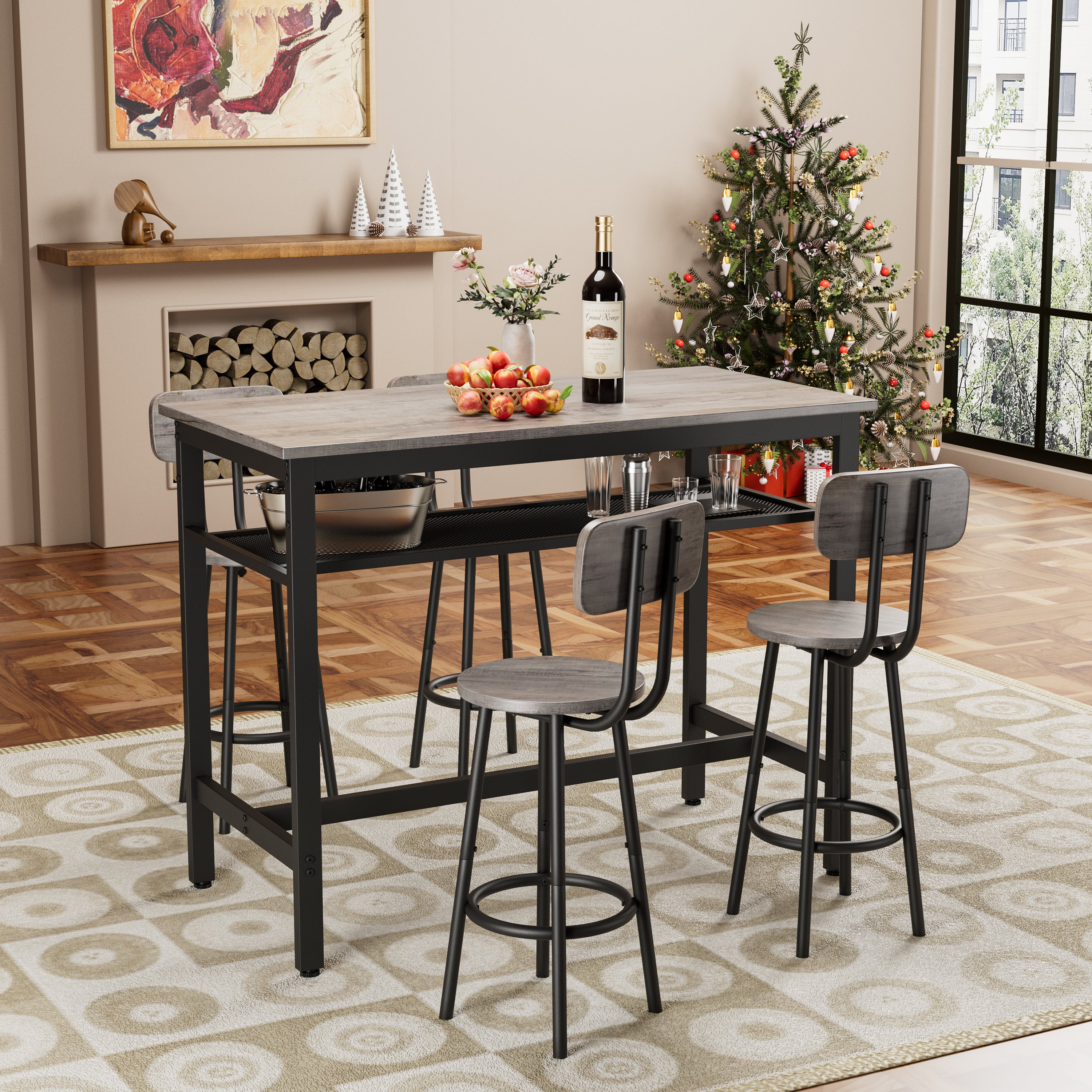 PAPROOS 5 Piece Dining Table Set, Counter Height Bar Table and Bar Stools Set with Storage Rack,Kitchen Table Set for Dining Room, Breakfast Nook