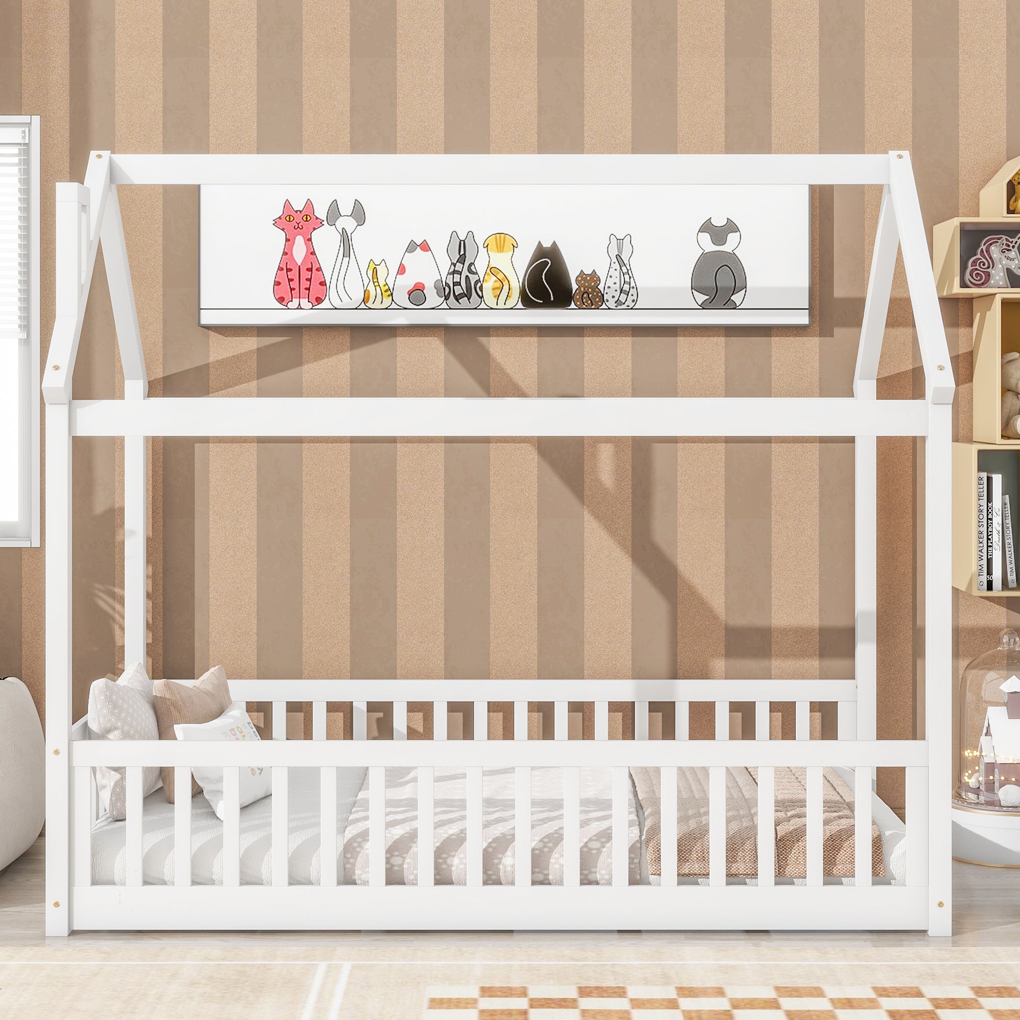 PAPROOS Twin Size House Floor Bed for Kids